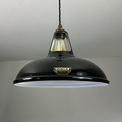 Cawston XL ~ Midnight Black Slotted Lampshade Pendant Set Light *Worn* ~ 14 Inch