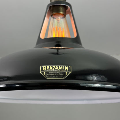 Cawston XL ~ Midnight Black Slotted Lampshade Pendant Set Light *Worn* ~ 14 Inch