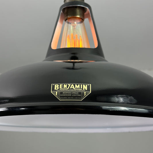 Cawston XL ~ Midnight Black Slotted Lampshade Pendant Set Light *Worn* ~ 14 Inch