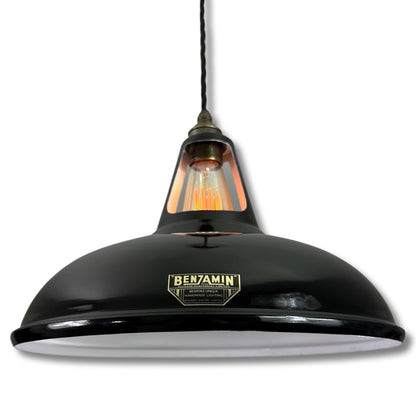 Cawston XL ~ Midnight Black Slotted Lampshade Pendant Set Light *Worn* ~ 14 Inch