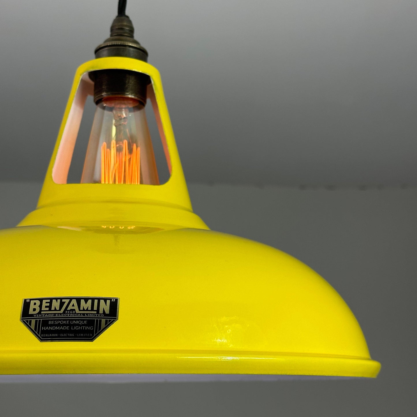 Cawston XL ~ *Worn* Yellow Solid Shade Slotted Design Pendant Set Light | Ceiling Dining Room | Kitchen Table | Vintage Filament Bulb 14 Inch