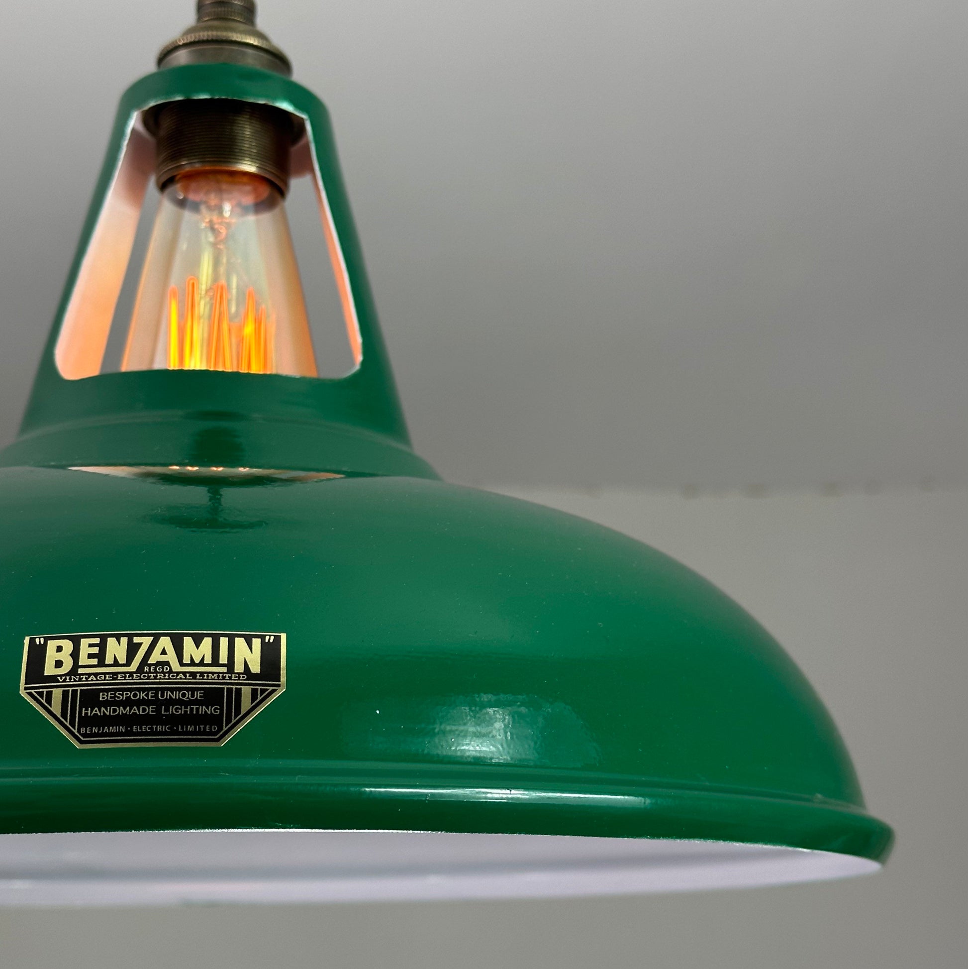 Cawston XL ~ Original Green Slotted Lampshade Pendant Set Light *Worn* ~ 14 Inch