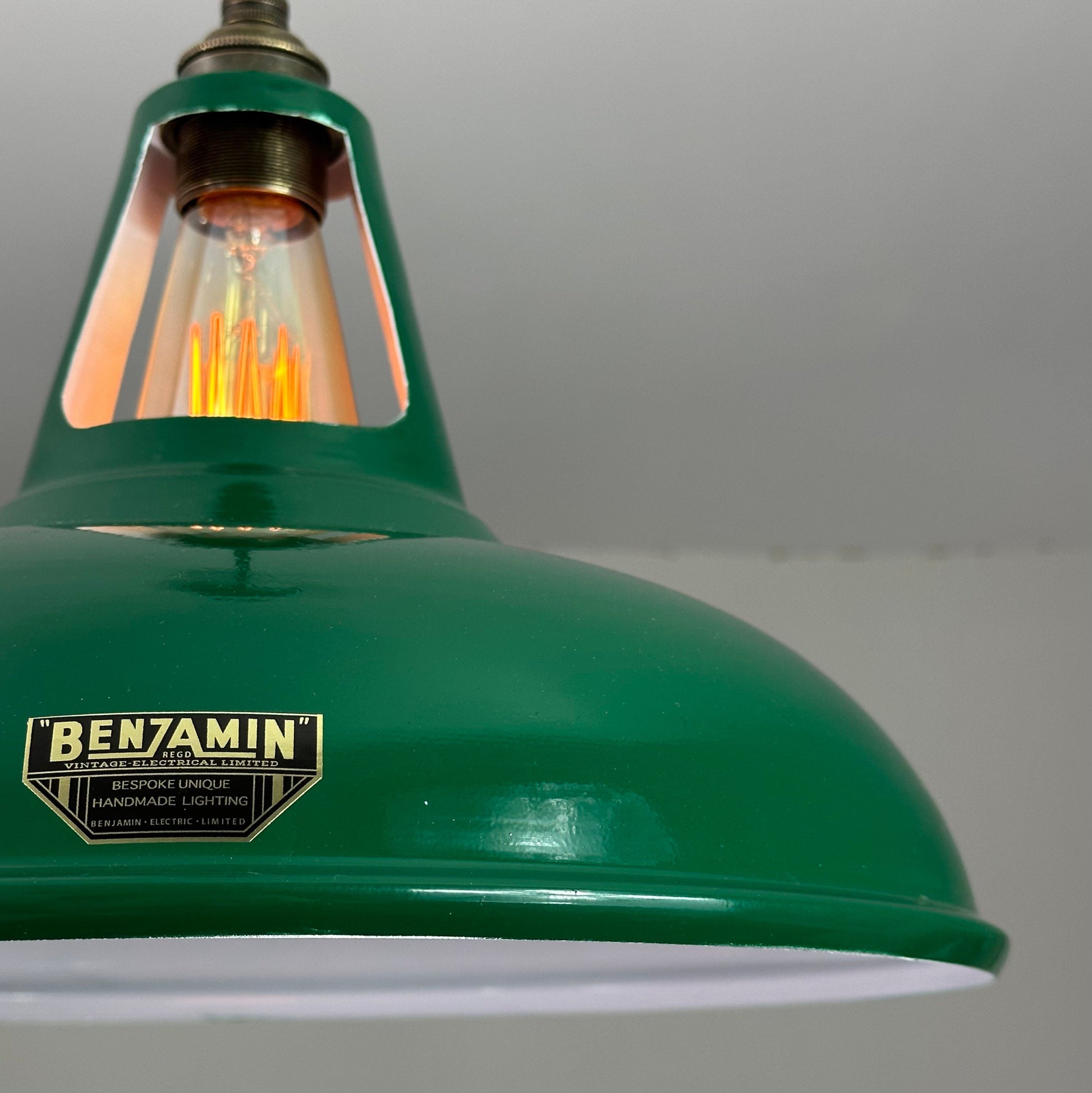 Cawston XL - Original Green Coolicon Slotted Lampshade Pendant Set Light *Worn* - 14 Inch