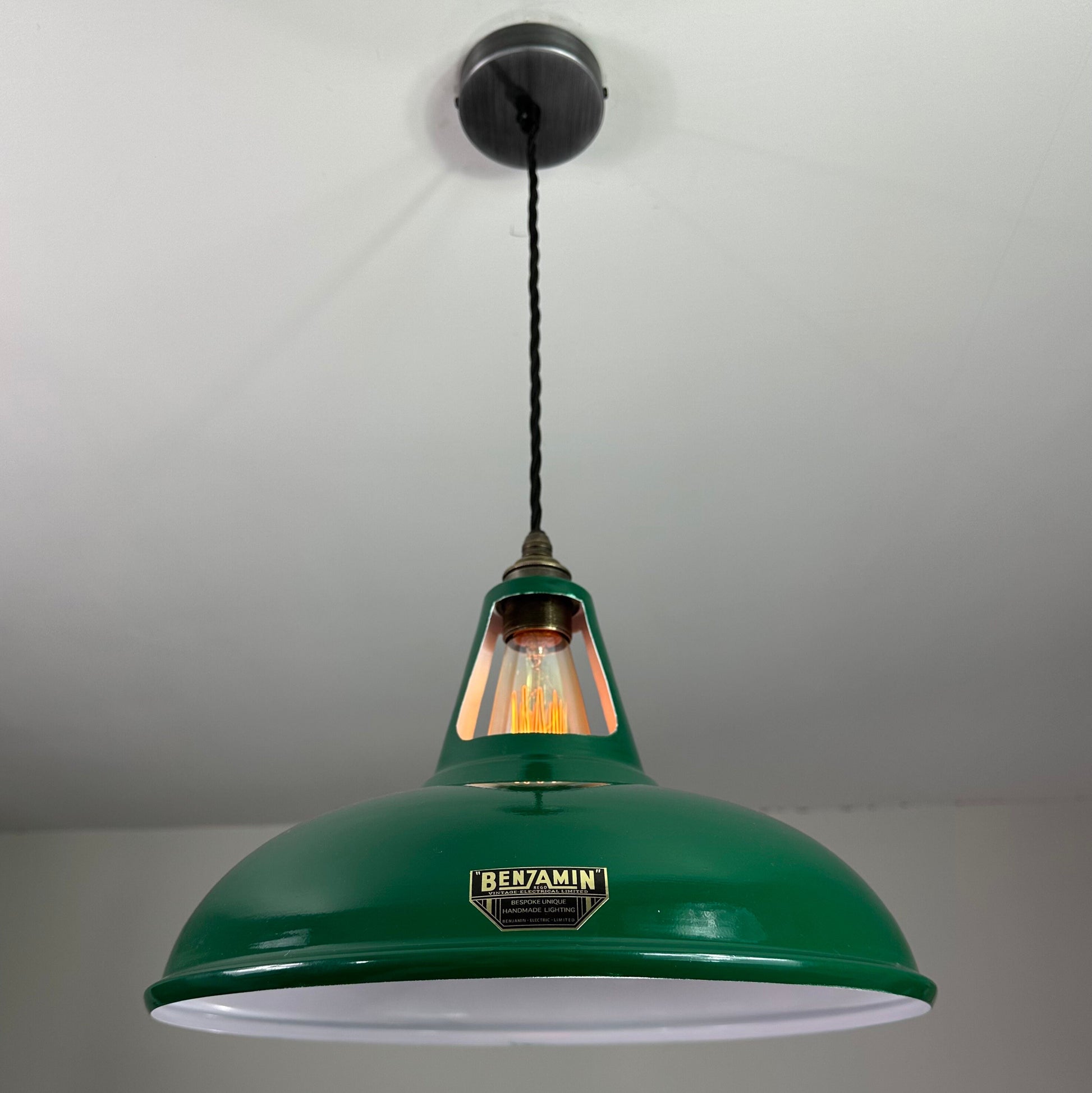 Cawston XL - Original Green Coolicon Slotted Lampshade Pendant Set Light *Worn* - 14 Inch