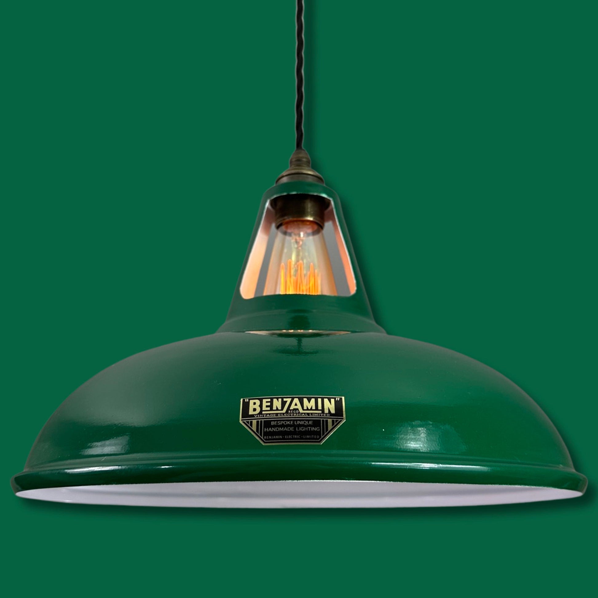 Cawston XL ~ Original Green Slotted Lampshade Pendant Set Light *Worn* ~ 14 Inch