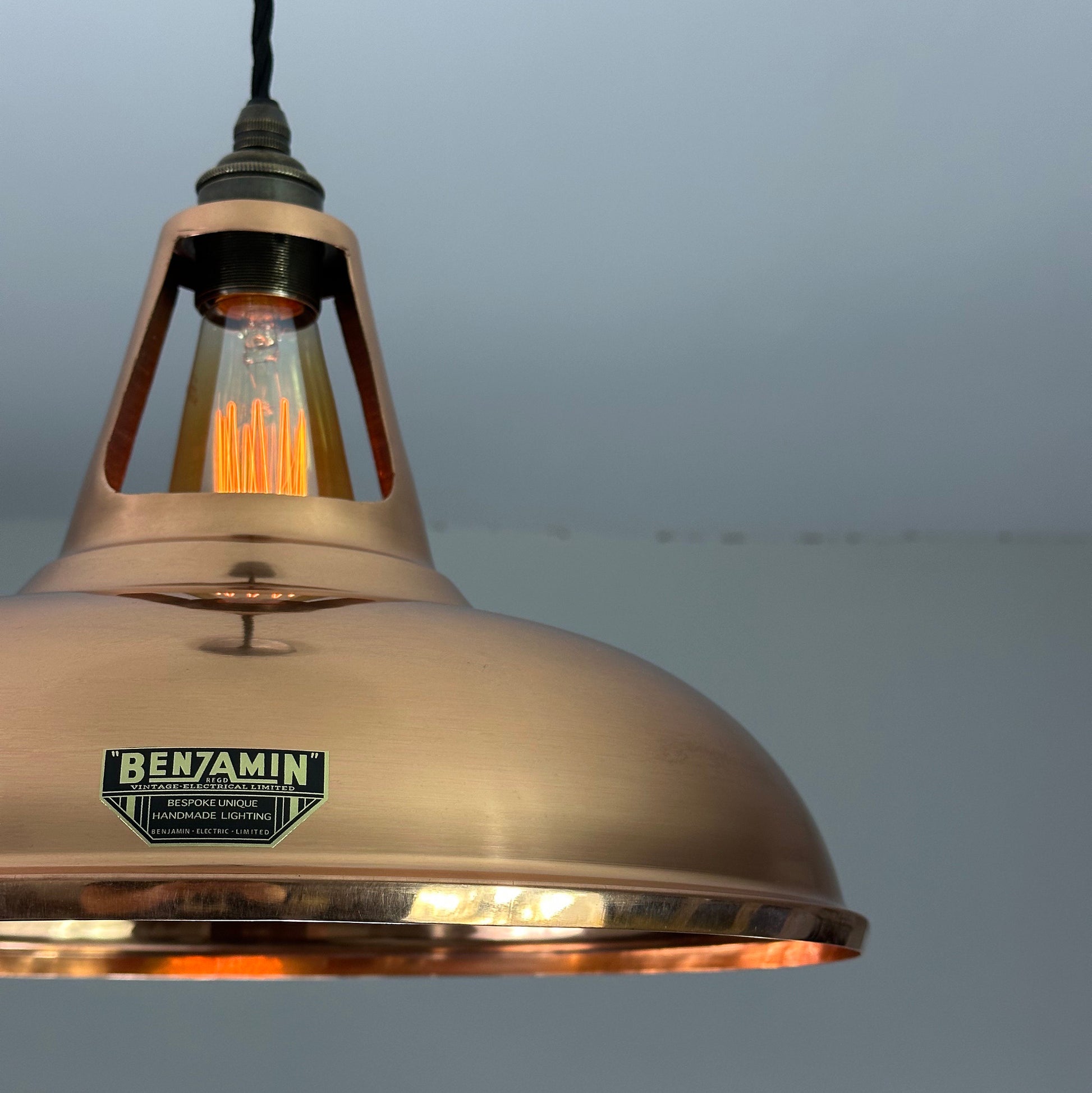 Cawston XL - **Worn** Genuine Solid Copper Slotted Lampshade Pendant Set Light - 14 Inch