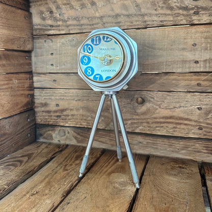 Maxlume ~ London Table Tripod Clock Polished Nickel Solid Brass Ship Nautical Vintage Industrial Decor