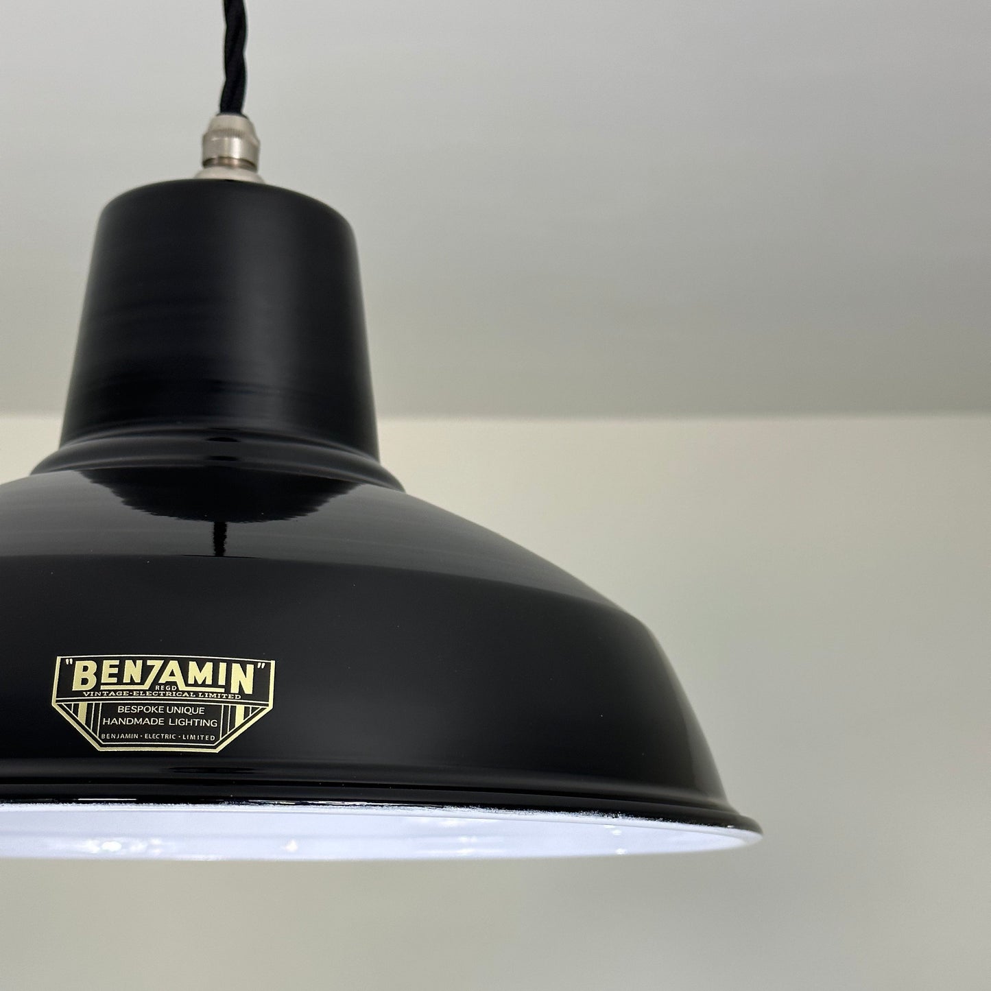Filby ~ Midnight Black RLM Reflector Lampshade Pendant Set Light *Worn* ~ 12.5 Inch