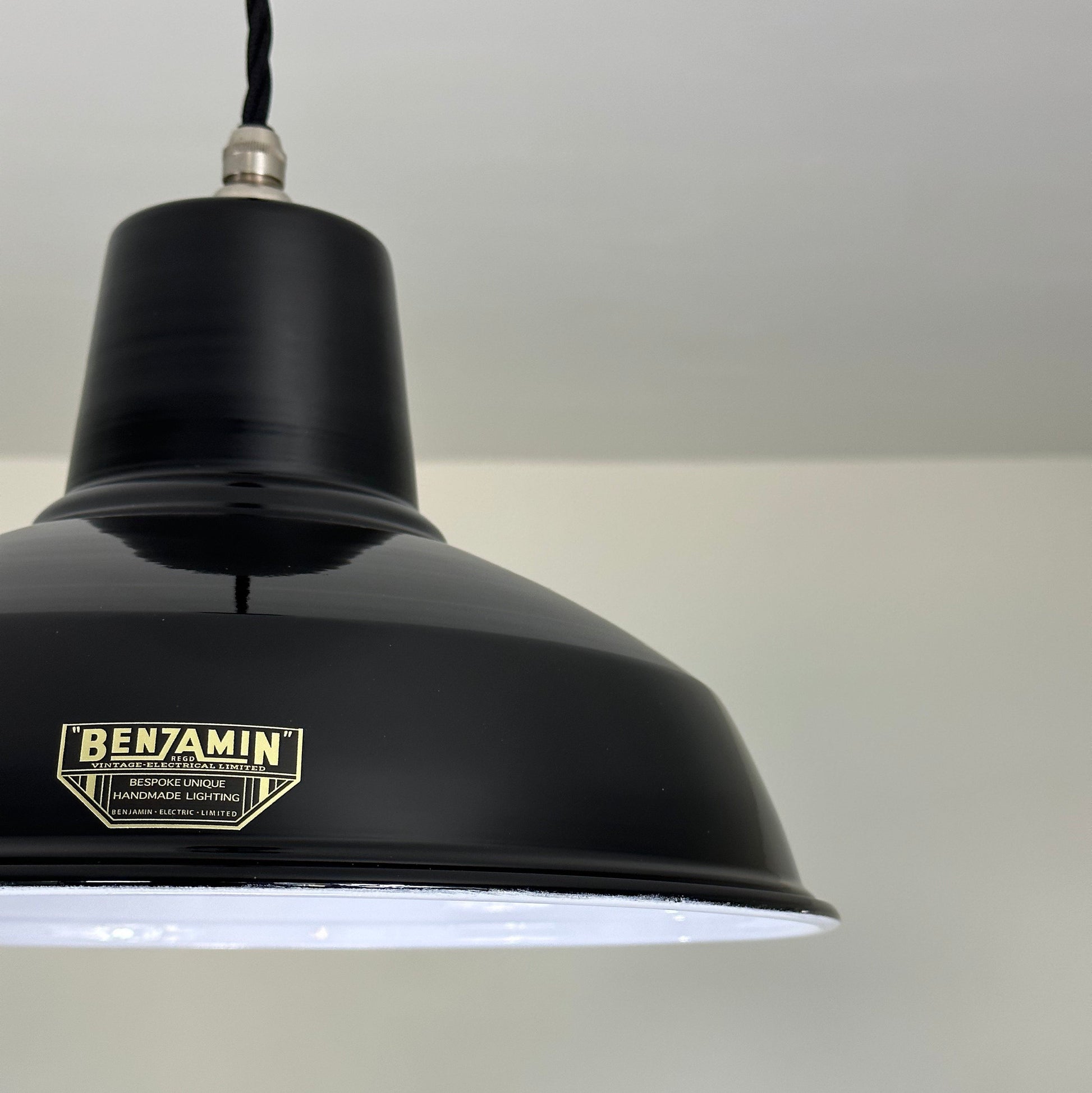 Filby ~ Midnight Black RLM Reflector Lampshade Pendant Set Light *Worn* ~ 12.5 Inch
