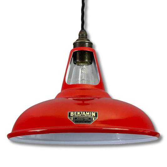 Cawston - British Red Coolicon Slotted Lampshade Pendant Set Light *Worn* - 11 Inch