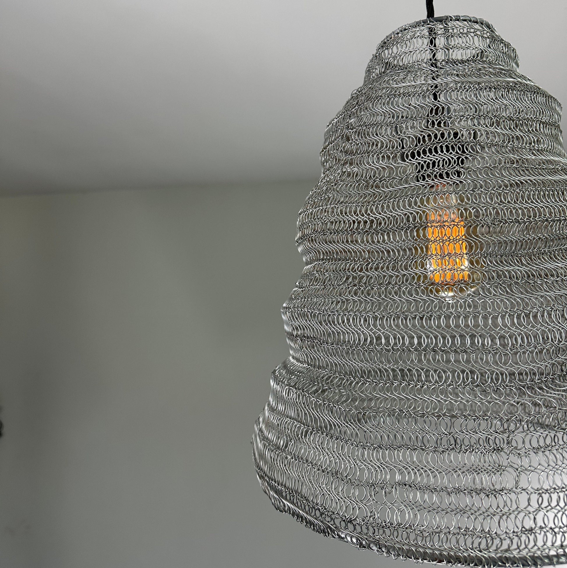 Walton ~ Large Silver Wire Industrial Lampshade Pendant Set Light | Ceiling Dining Room | Kitchen Table | Vintage 1 x Edison Filament Bulb