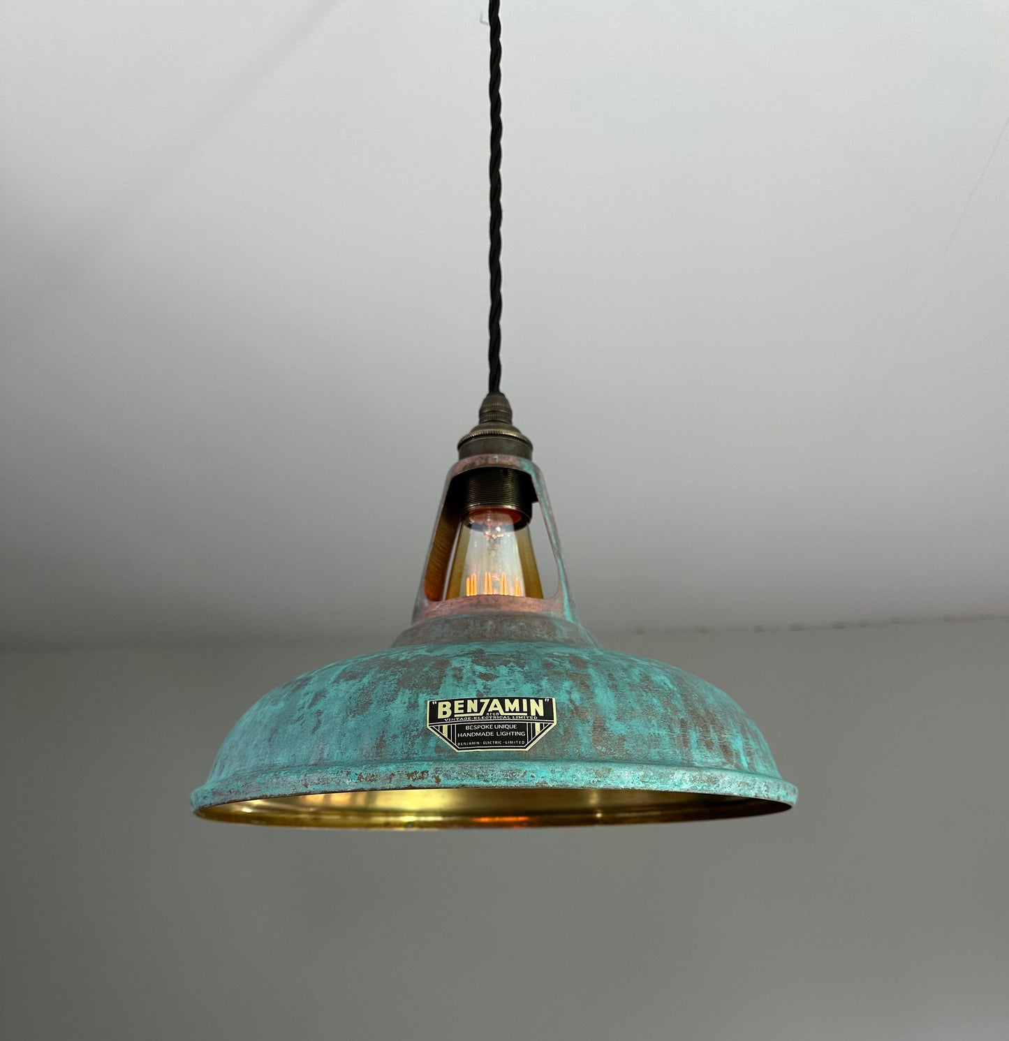 Cawston ~ Solid Brass Verdigris Patina Lampshade Pendant Ceiling Light ~ 11 Inch