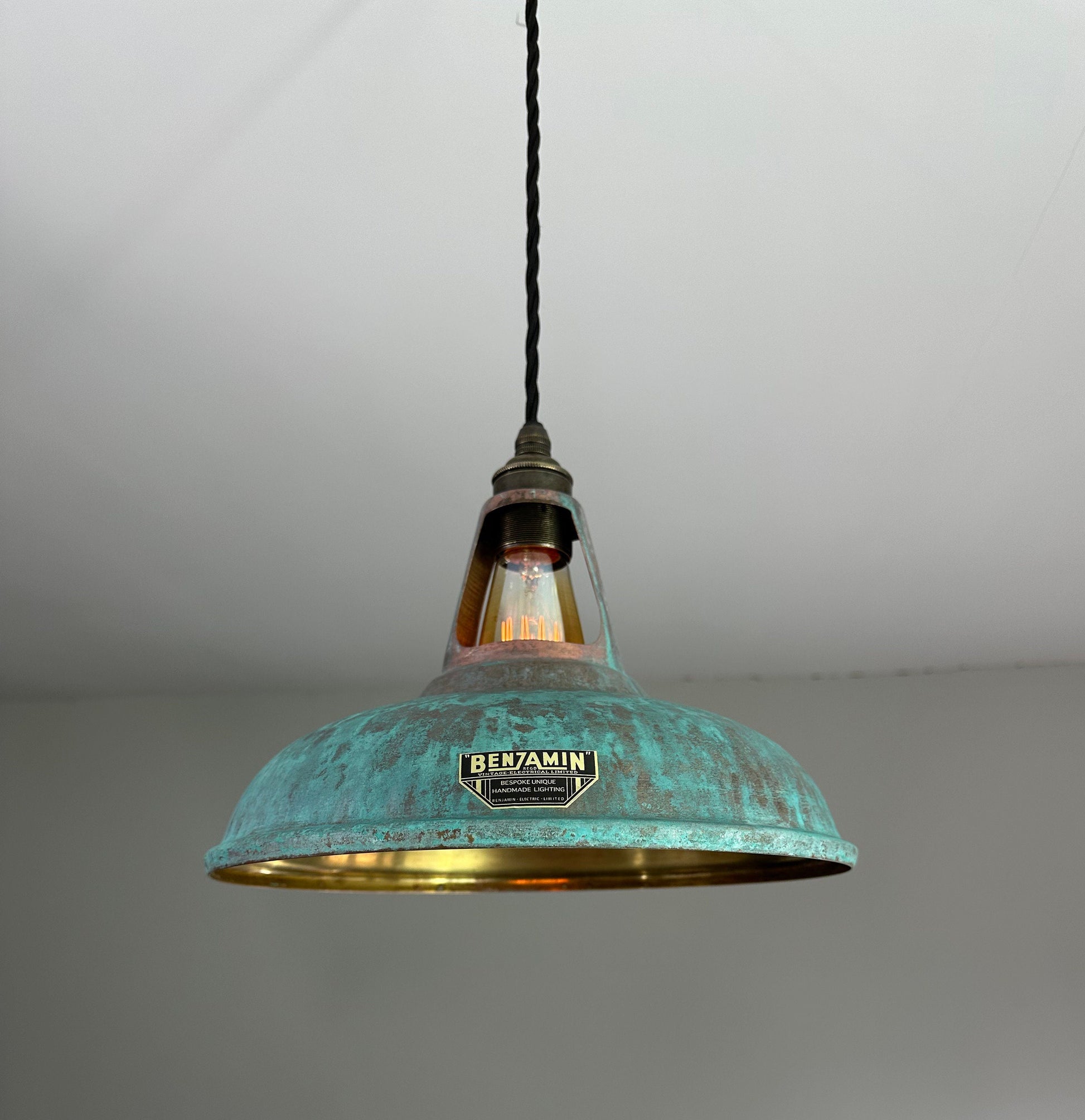 Cawston ~ Solid Brass Verdigris Patina Lampshade Pendant Ceiling Light ~ 11 Inch