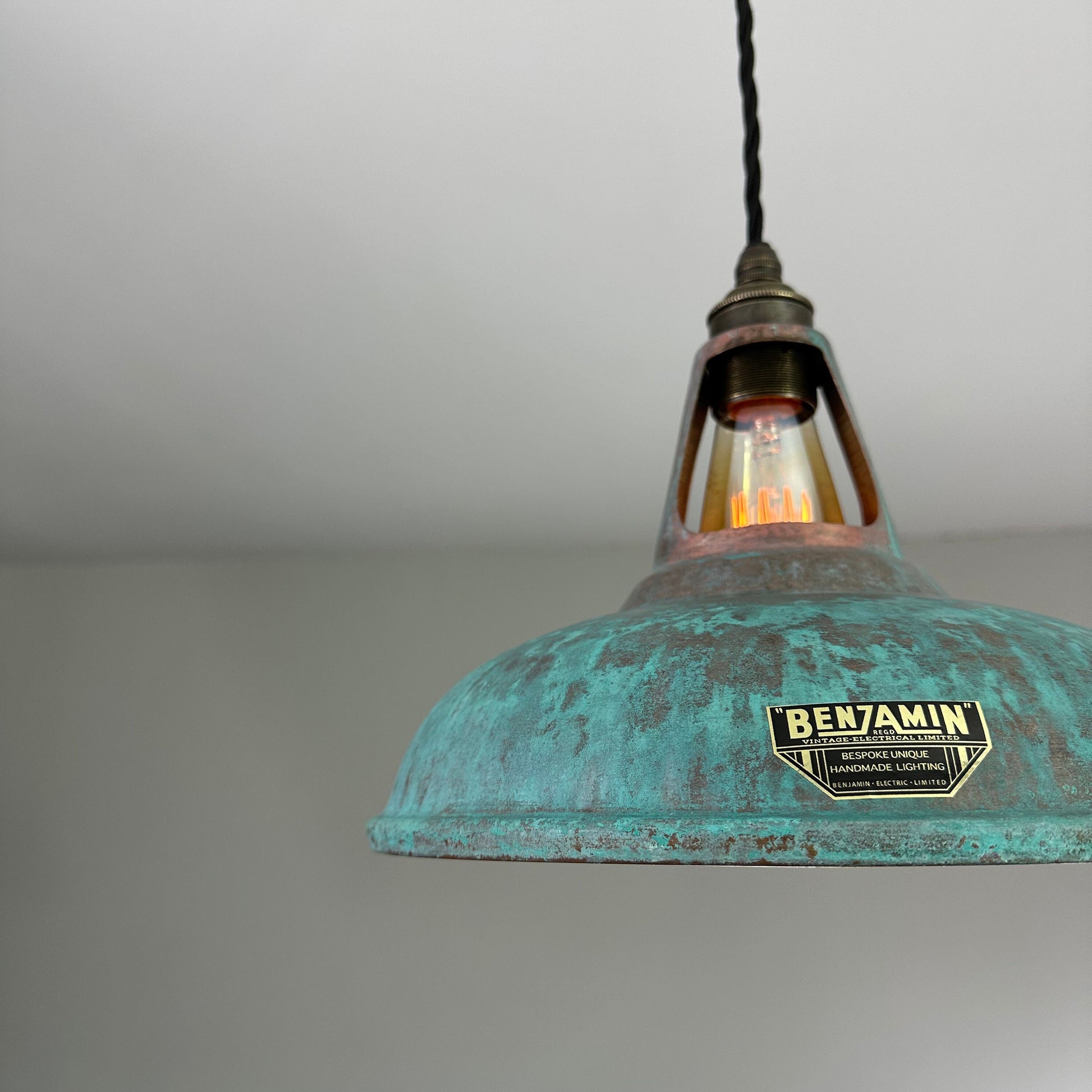 Cawston ~ Solid Brass Verdigris Patina Lampshade Pendant Ceiling Light ~ 11 Inch