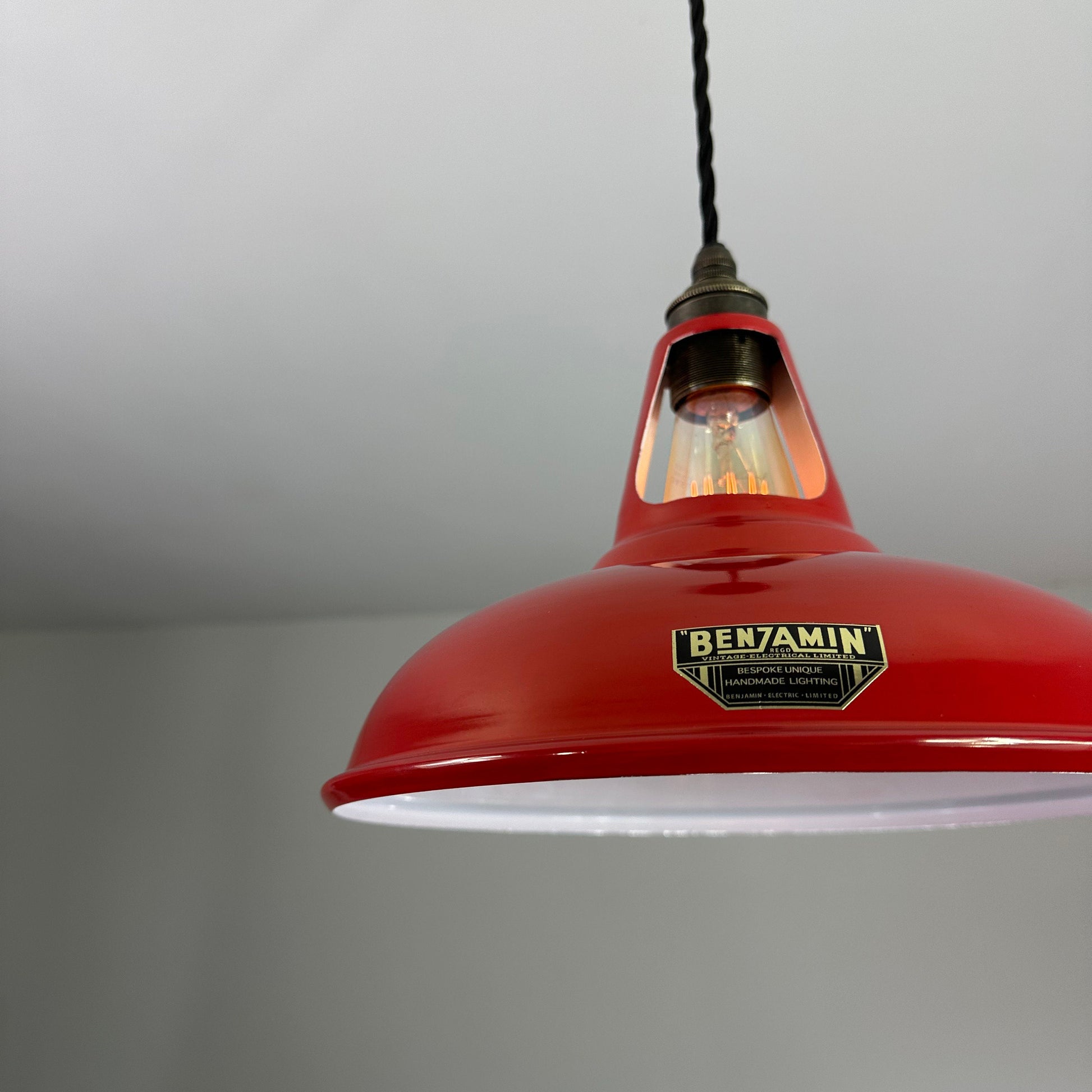 Cawston ~ British Red Slotted Lampshade Pendant Set Light *Worn* ~ 11 Inch