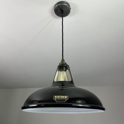 Cawston XL ~ Midnight Black Slotted Lampshade Pendant Set Light *Worn* ~ 14 Inch