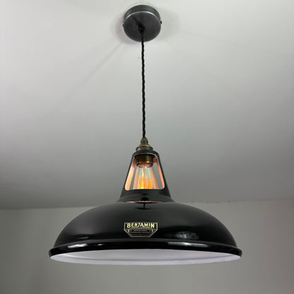 Cawston XL ~ Midnight Black Slotted Lampshade Pendant Set Light *Worn* ~ 14 Inch