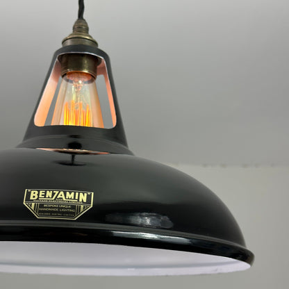 Cawston XL ~ Midnight Black Slotted Lampshade Pendant Set Light *Worn* ~ 14 Inch