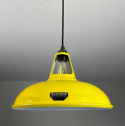 Cawston XL ~ *Worn* Yellow Solid Shade Slotted Design Pendant Set Light | Ceiling Dining Room | Kitchen Table | Vintage Filament Bulb 14 Inch