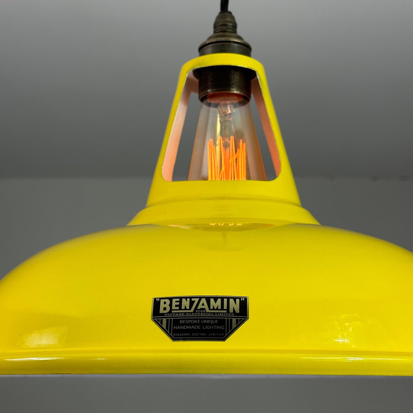 Cawston XL ~ *Worn* Yellow Solid Shade Slotted Design Pendant Set Light | Ceiling Dining Room | Kitchen Table | Vintage Filament Bulb 14 Inch