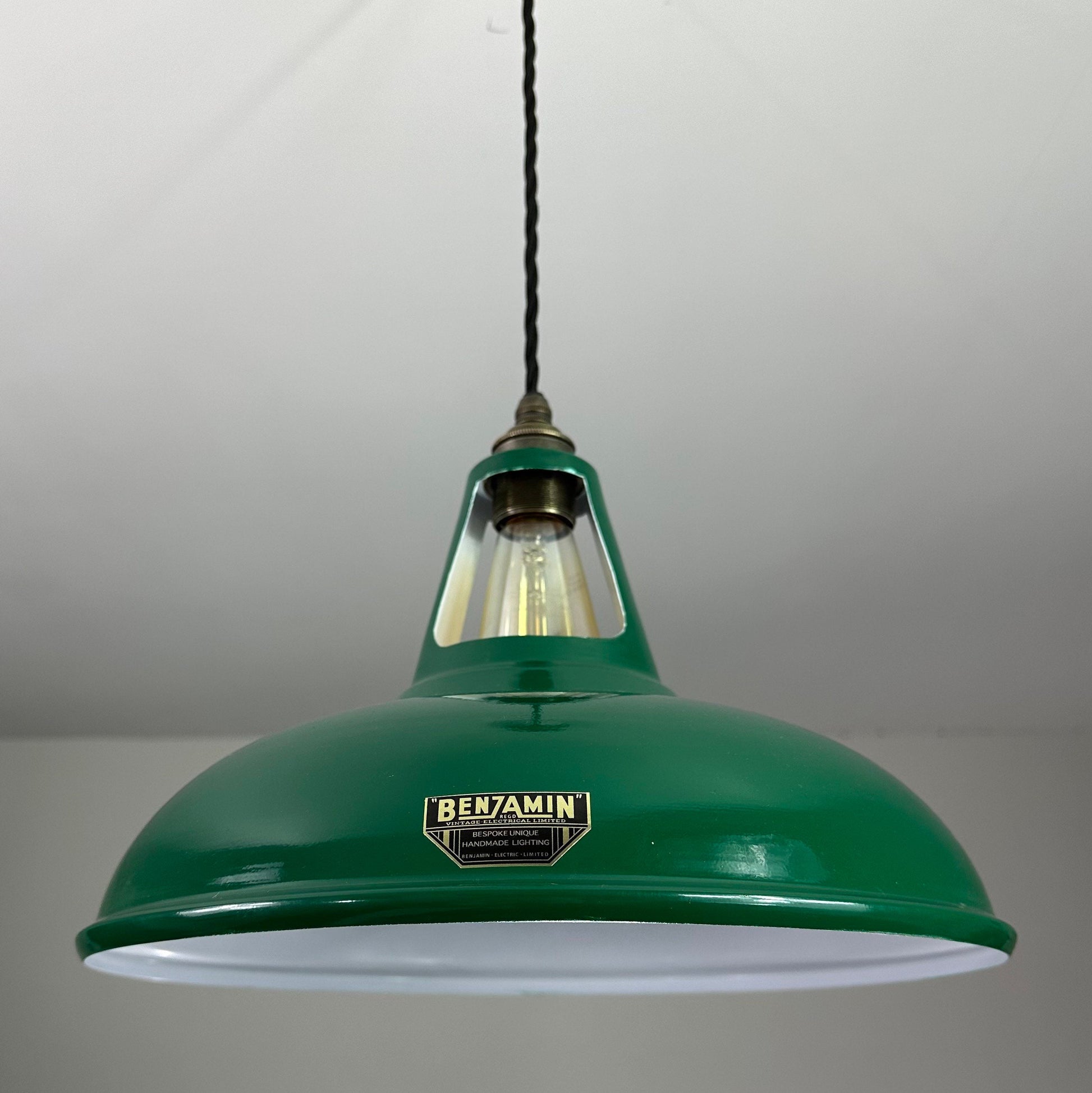 Cawston XL - Original Green Coolicon Slotted Lampshade Pendant Set Light *Worn* - 14 Inch