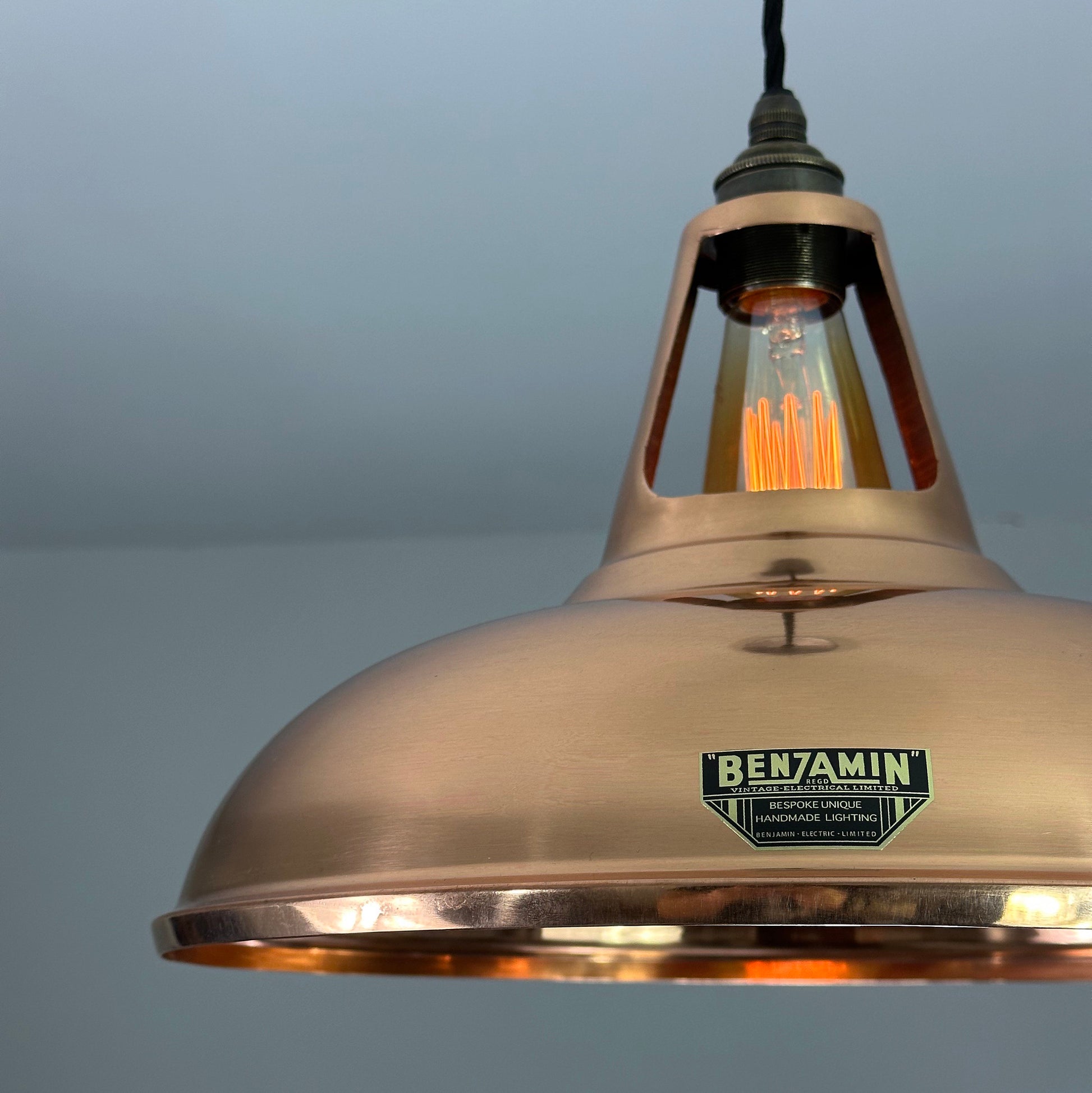 Cawston XL - **Worn** Genuine Solid Copper Slotted Lampshade Pendant Set Light - 14 Inch
