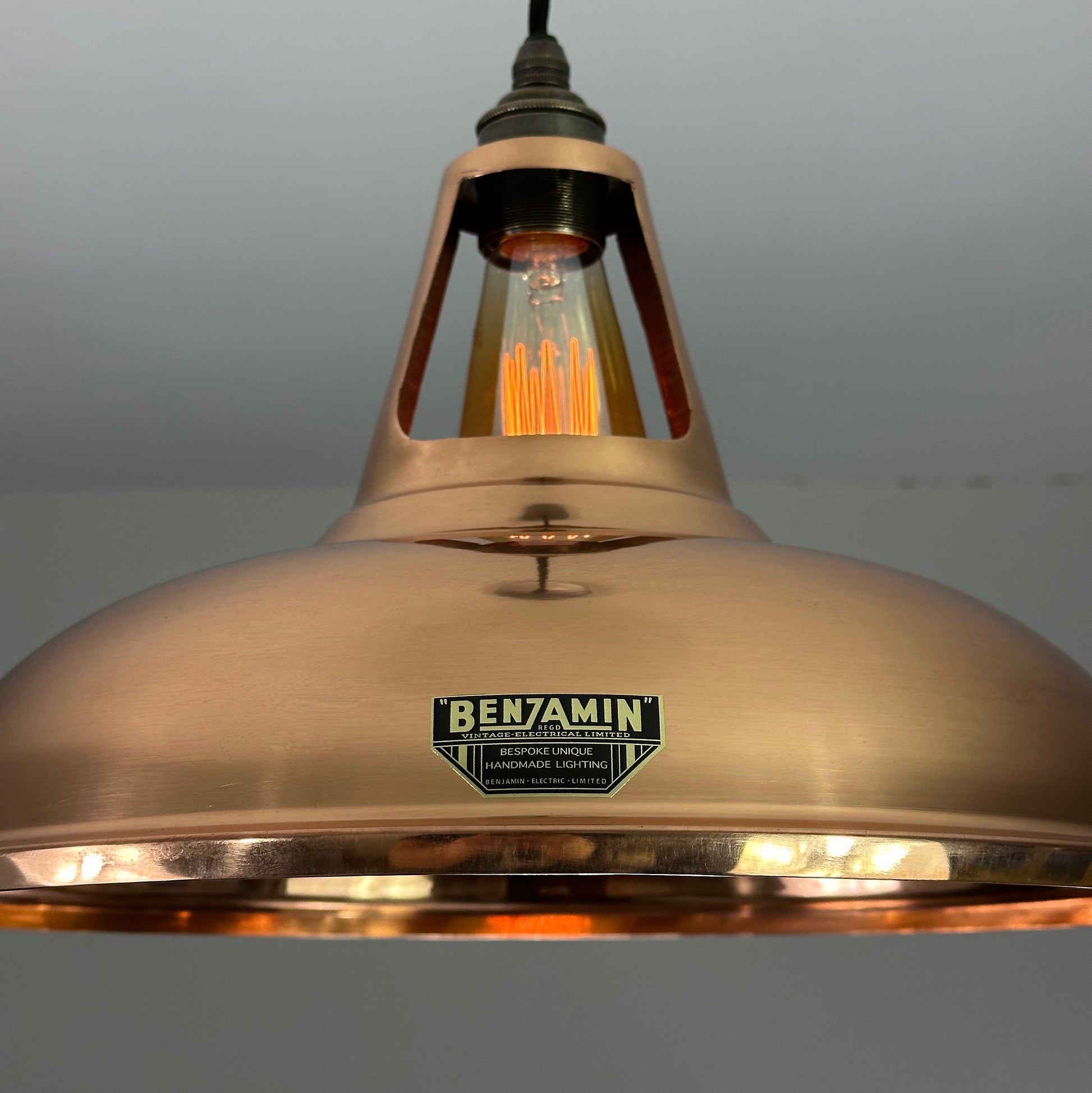 Cawston XL - **Worn** Genuine Solid Copper Slotted Lampshade Pendant Set Light - 14 Inch