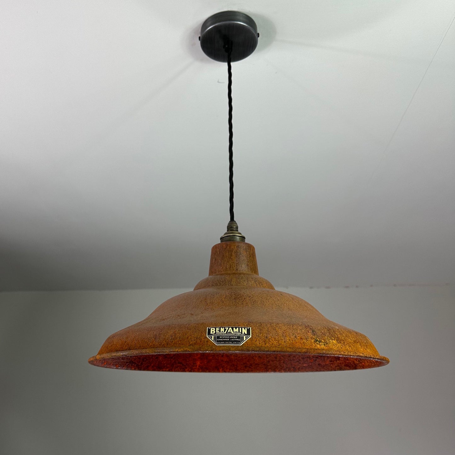 Bawsey ~ Rusted Solid Steel Lampshade Pendant Ceiling Light ~ 16 Inch