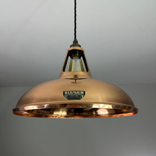 Cawston XL - **Worn** Genuine Solid Copper Slotted Lampshade Pendant Set Light - 14 Inch