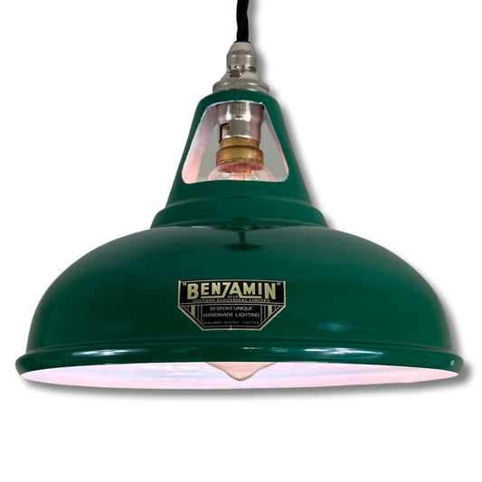Cawston Small ~ Racing Green Solid Industrial 1932 Design Shade Pendant Set Light | Ceiling Dining Room | Kitchen Table | Vintage 9 Inch