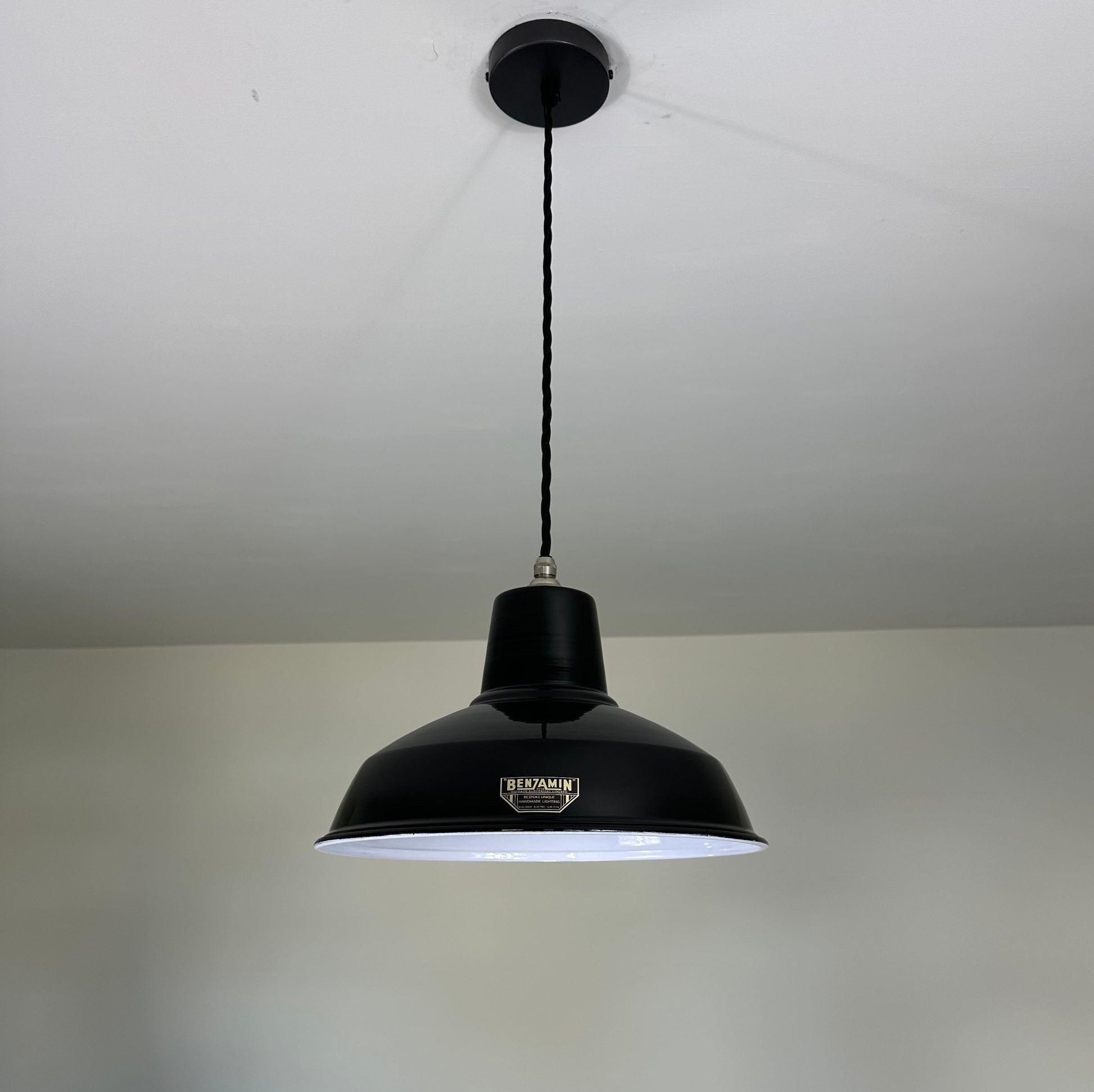 Filby ~ Midnight Black RLM Reflector Lampshade Pendant Set Light *Worn* ~ 12.5 Inch