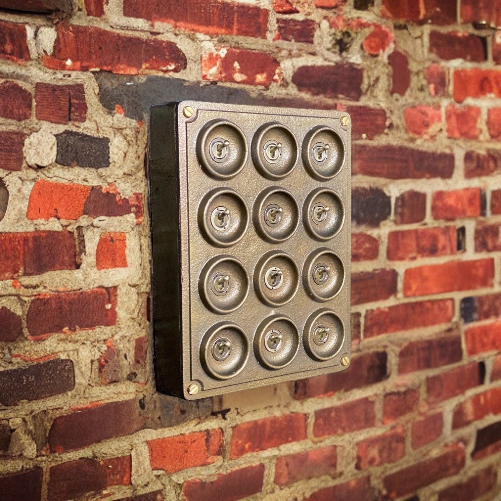 6 Gang 2 Way Bronze Solid Cast Metal Surface Mounting Conduit Light Switch Industrial - Vintage Britmac Style
