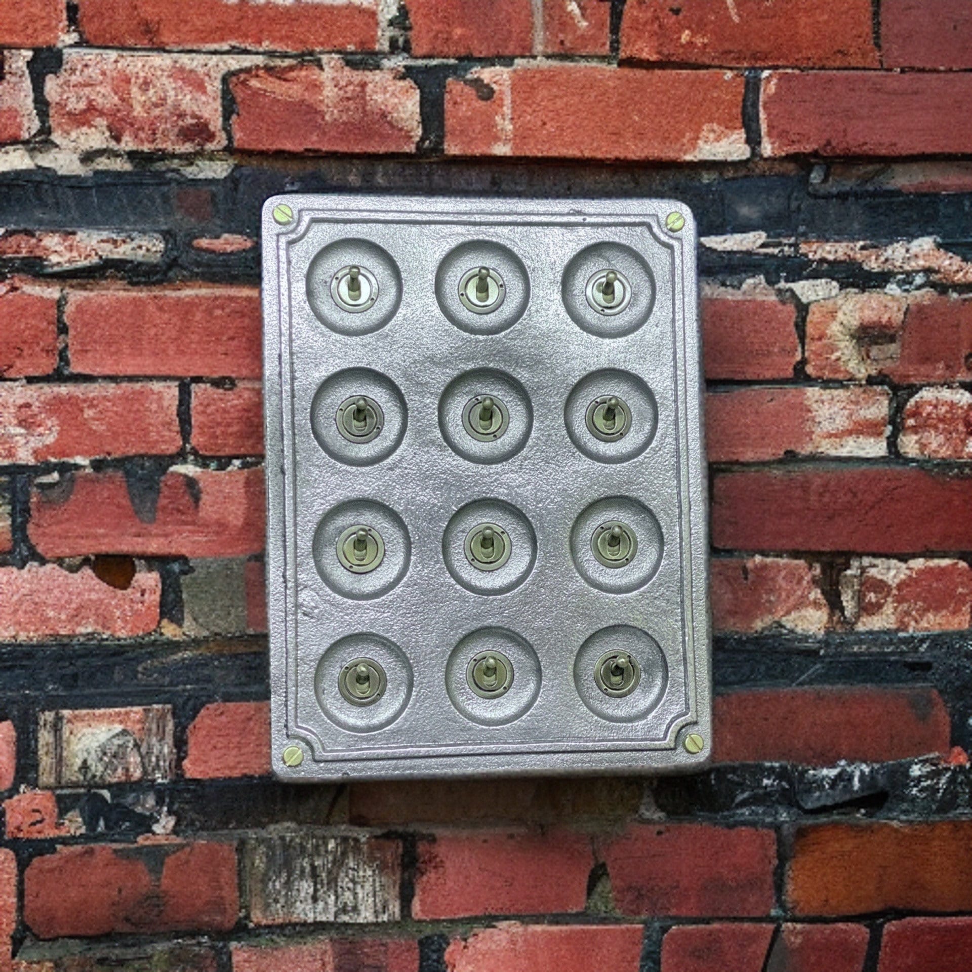 12 Gang 2 Way Solid Cast Metal Surface Mounting Conduit Light Switch Industrial - BS EN Approved Vintage Crabtree 1950’s Style