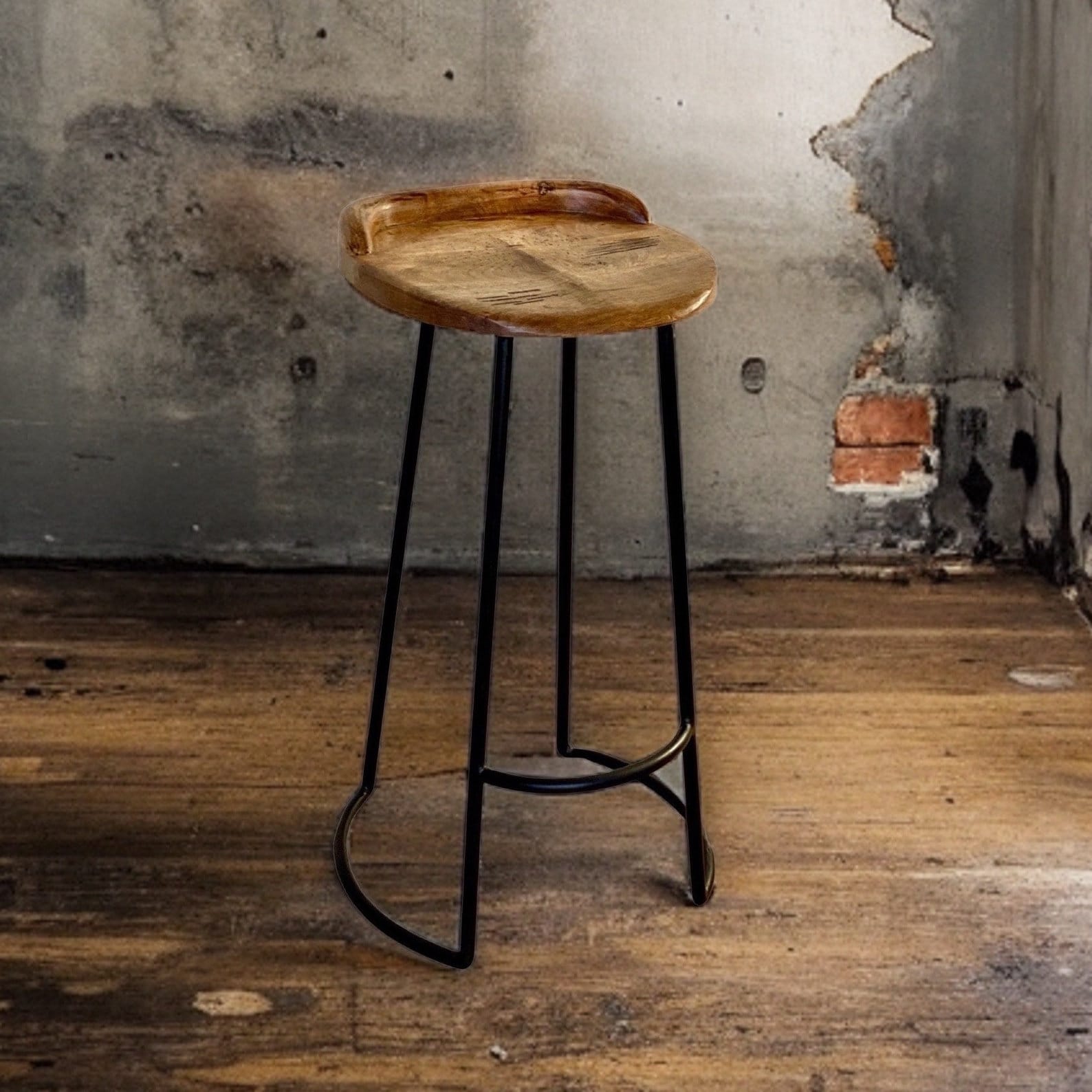 Solid Mango Wooden Top Bar Stool Hand Crafted Solid Cast Metal Flo Vintage Electrical