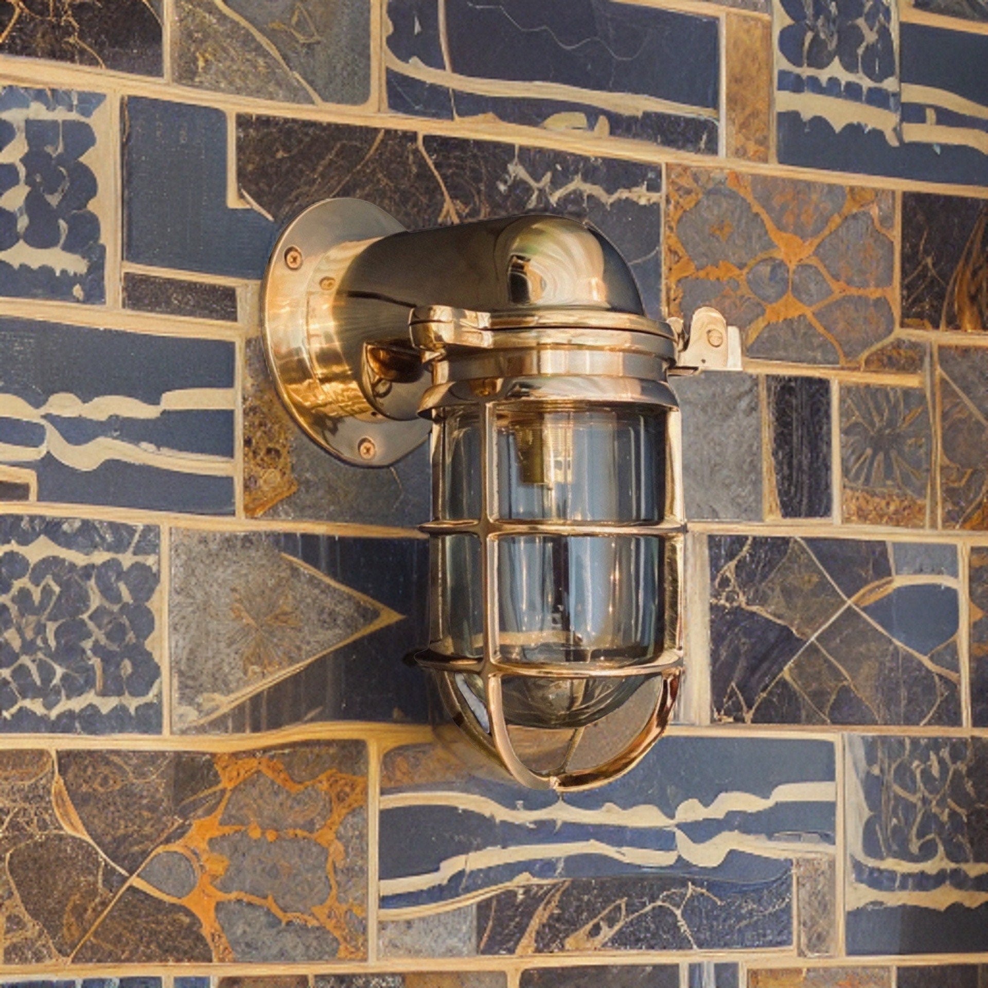 Happisburgh ~ Solid Brass Bulkhead Sconce Ships Wall Mounted Light Outdoor & Bathroom | 10 Inch