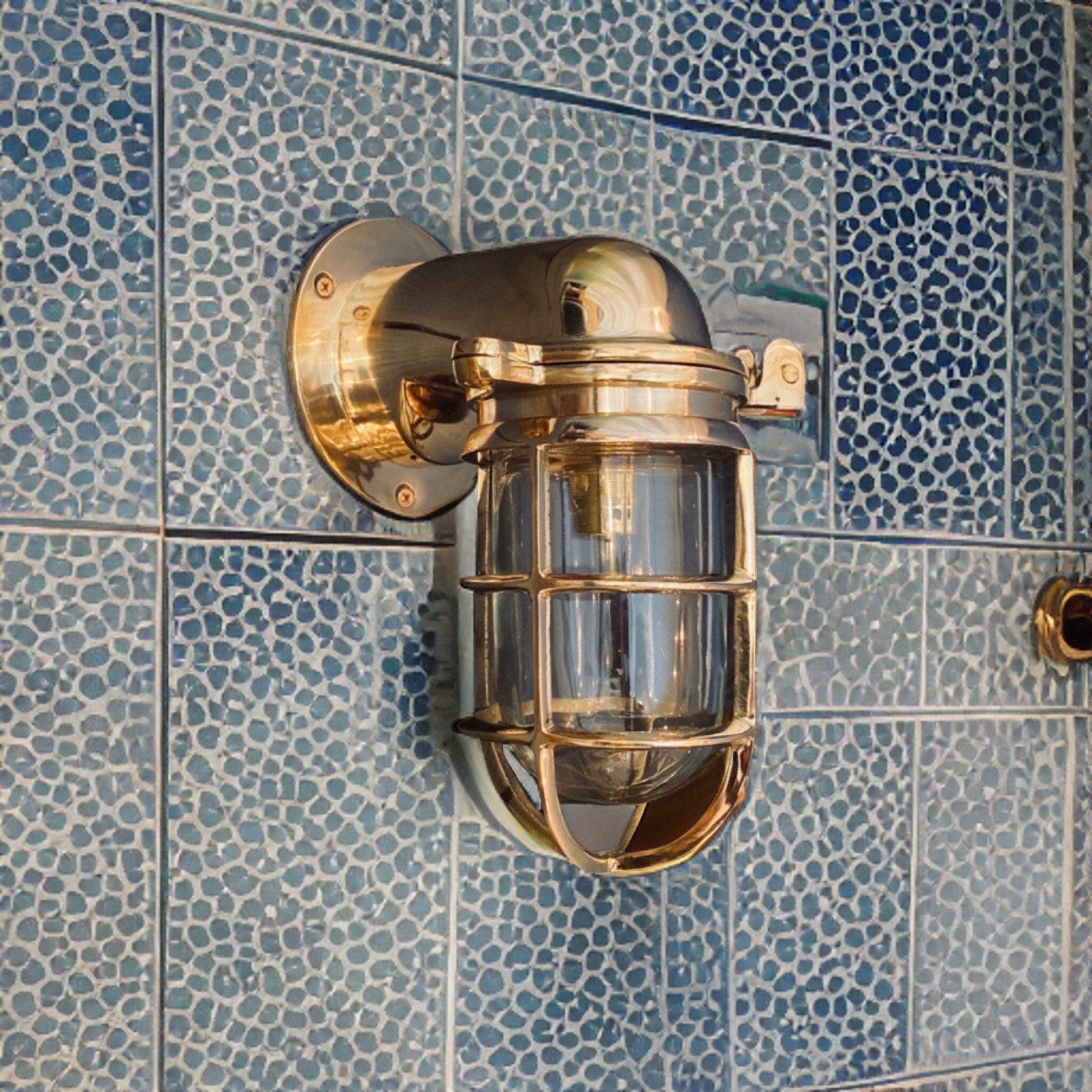 Happisburgh ~ Solid Brass Bulkhead Sconce Ships Wall Mounted Light Outdoor & Bathroom | 10 Inch