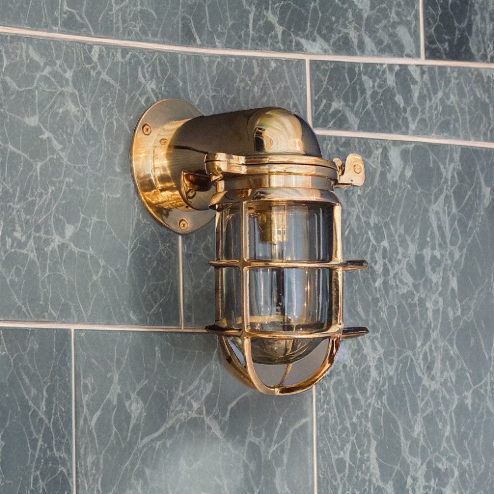 Happisburgh ~ Solid Brass Bulkhead Sconce Ships Wall Mounted Light Outdoor & Bathroom | 10 Inch