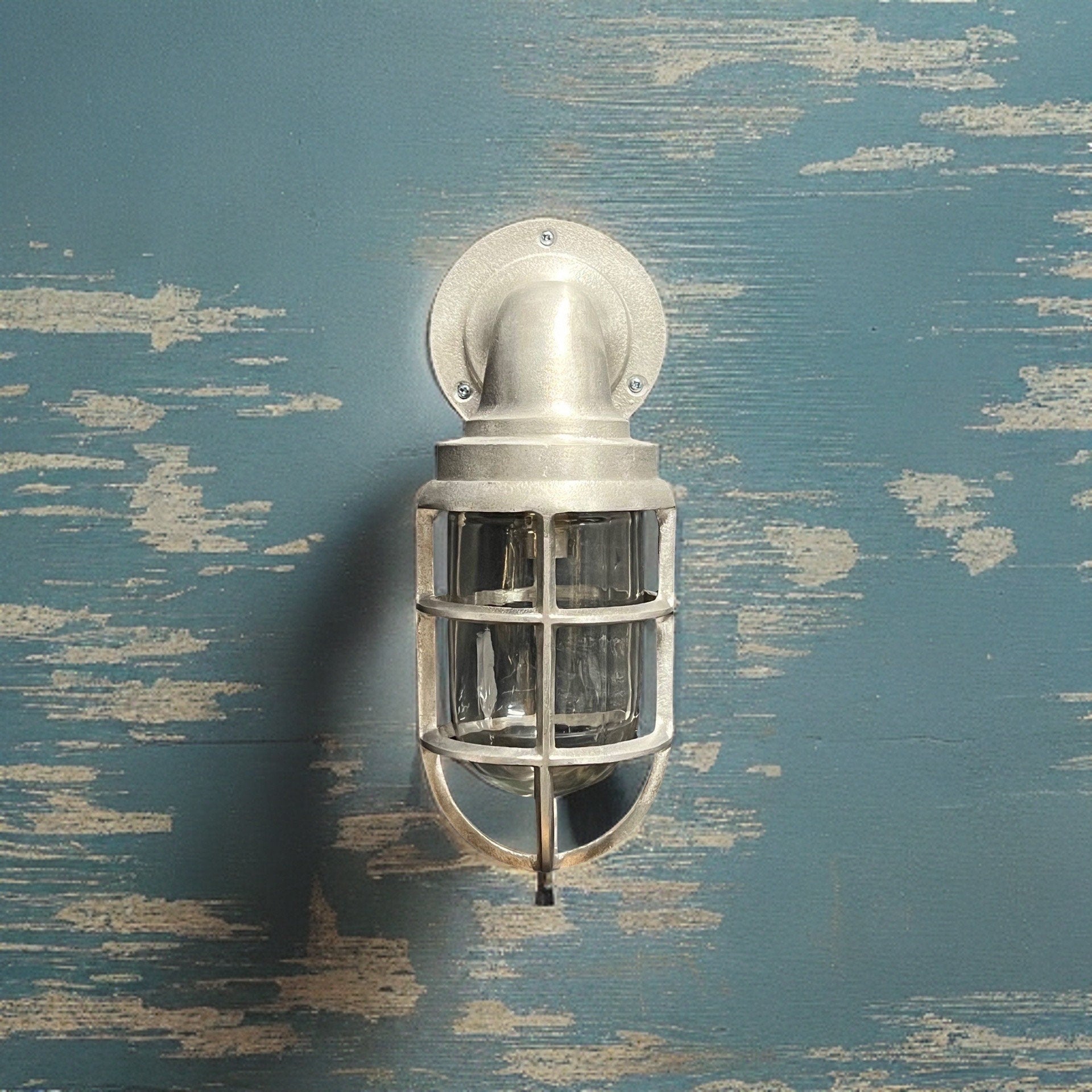 Beachamwell ~ Raw Cast Pewter Bulkhead Outdoor & Bathroom Sconce Wall Light ~ 10.5 Inch