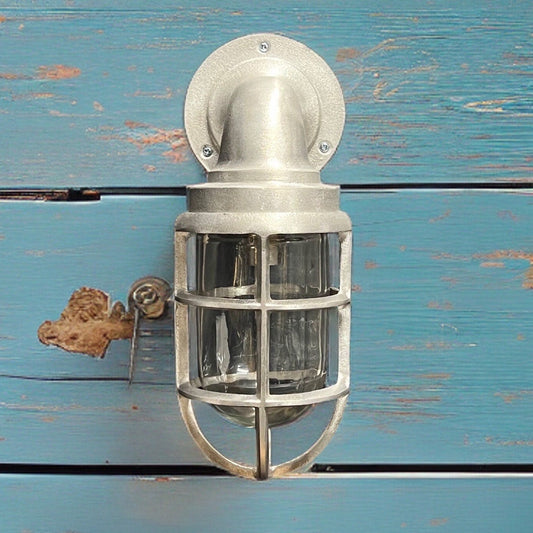 Beachamwell ~ Raw Cast Pewter Bulkhead Outdoor & Bathroom Sconce Wall Light ~ 10.5 Inch