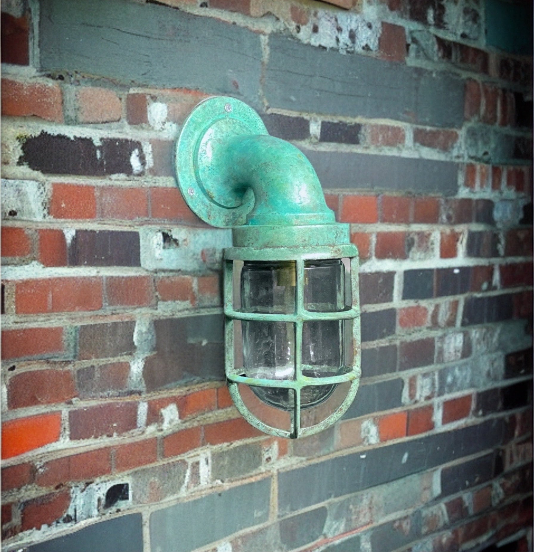 Beachamwell ~ Solid Brass Verdigris Bulkhead Outdoor & Bathroom Sconce Wall Light | 10.5 Inch