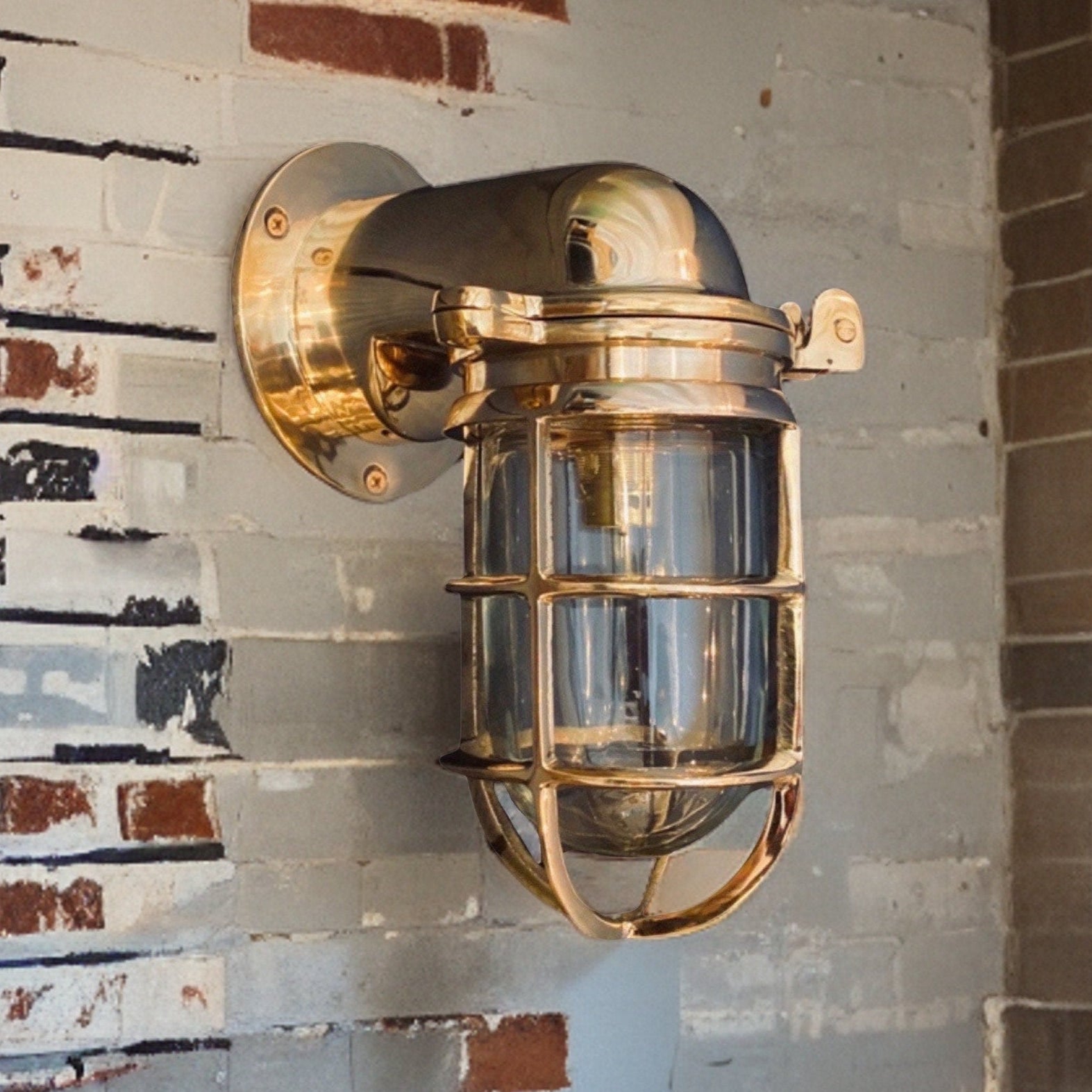 Happisburgh ~ Solid Brass Bulkhead Sconce Ships Wall Mounted Light Outdoor & Bathroom | 10 Inch