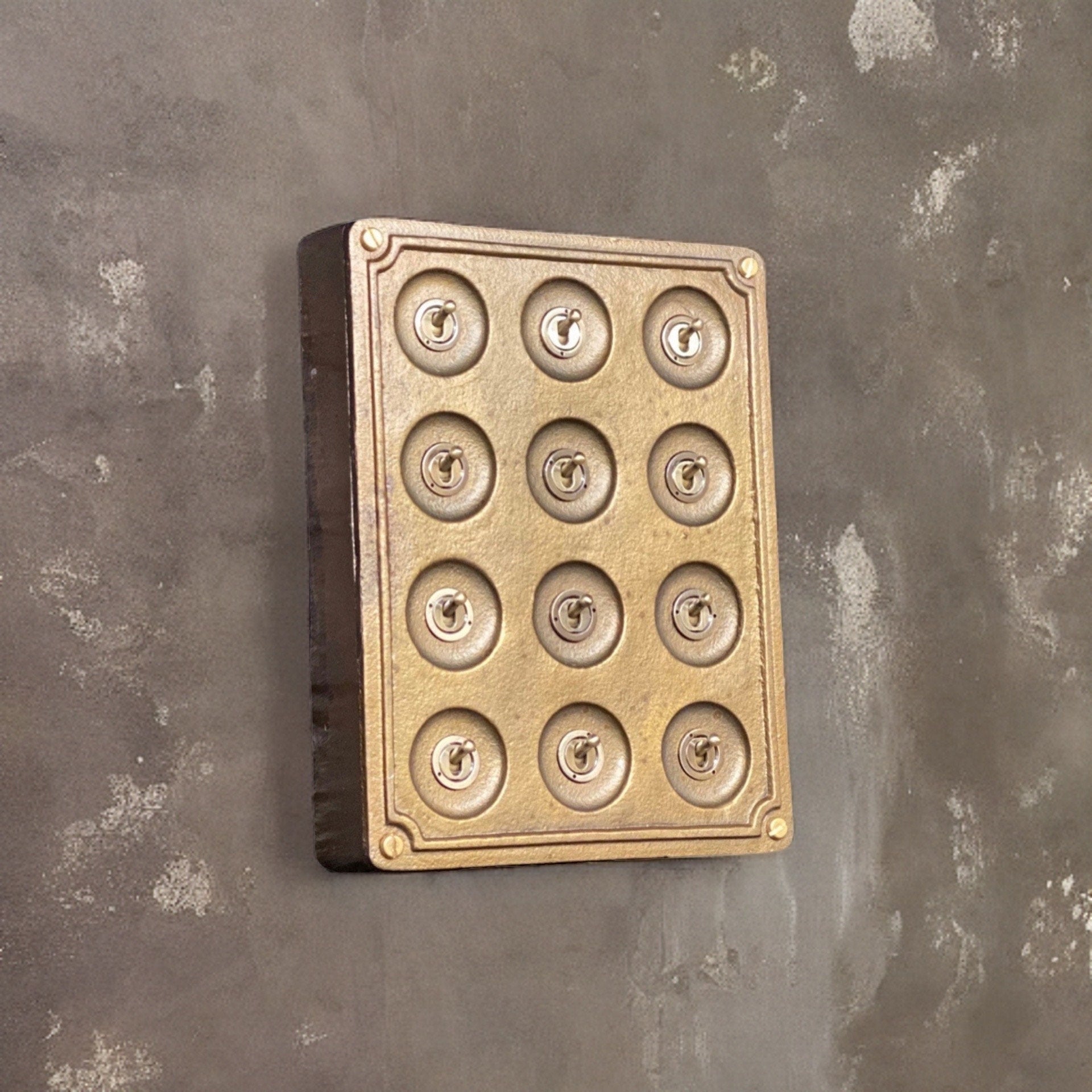 12 Gang 2 Way Bronze Solid Cast Metal Surface Mounting Conduit Light Switch Industrial - BS EN Approved Vintage Crabtree 1950