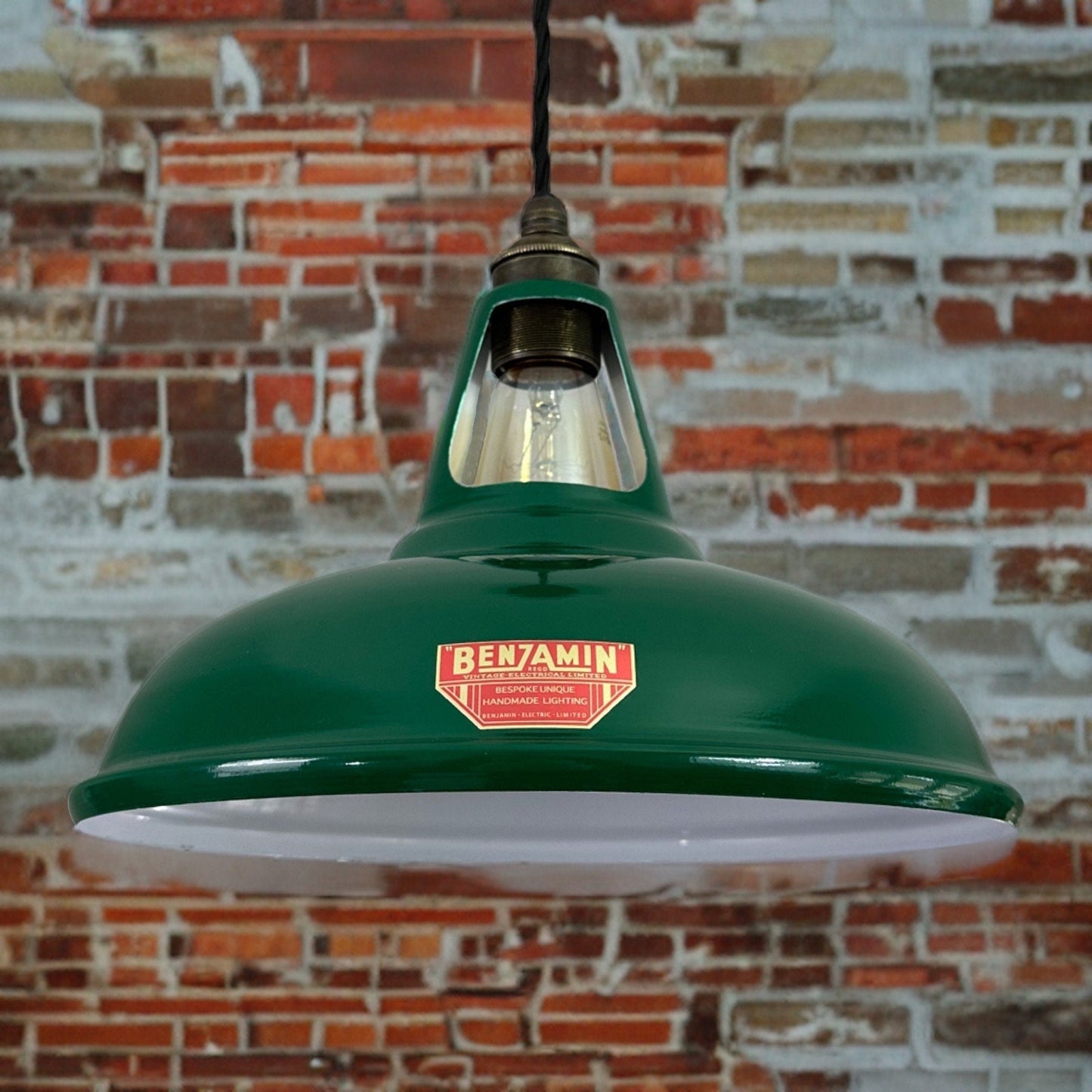 Cawston ~ Original Green Slotted Lampshade Limited Edition Red Label Design Pendant Set Light *Worn* ~ 11 Inch