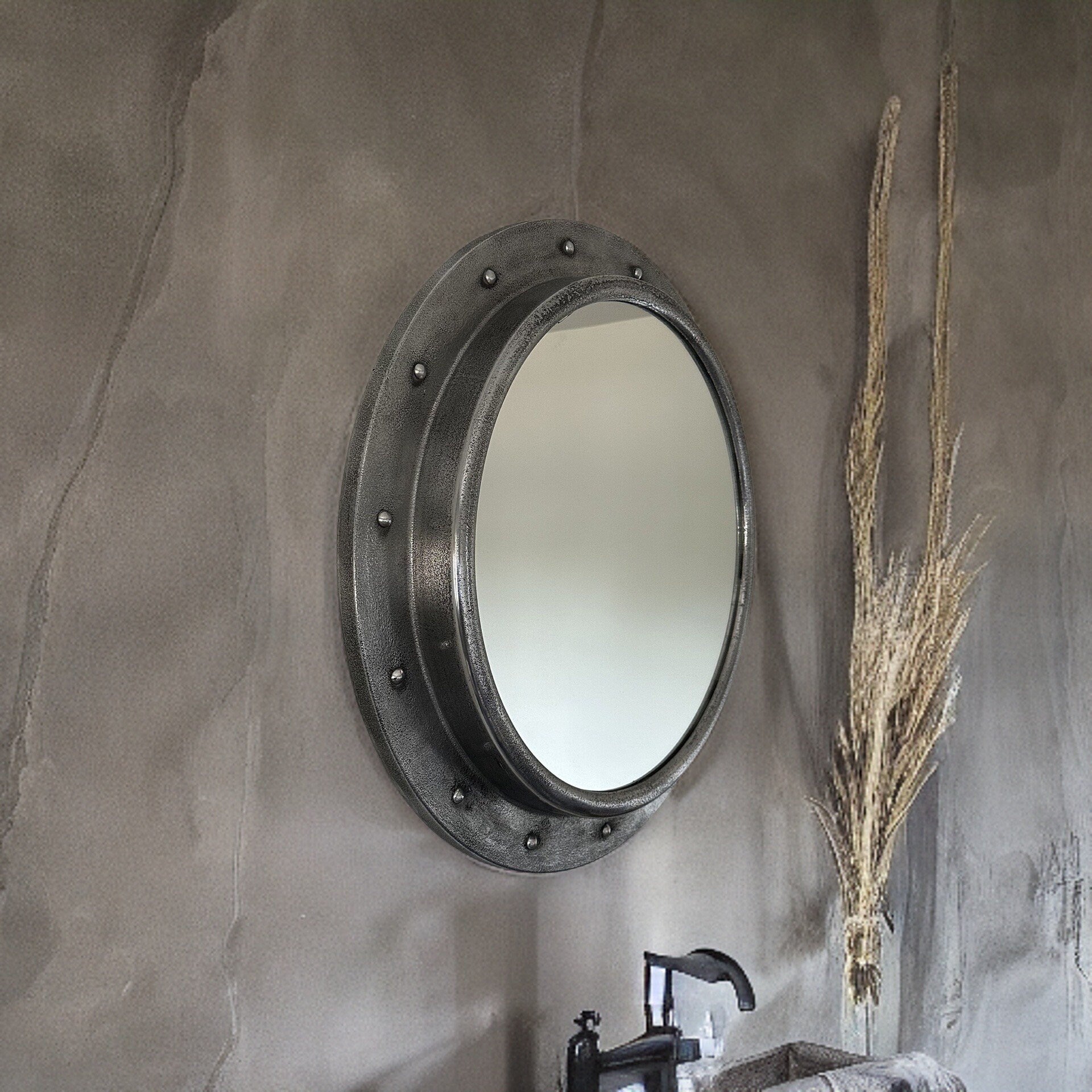 Oversized XL Mirror Solid Cast Nautical Industrial US Navy Deck Yacht Master ~ 61cm