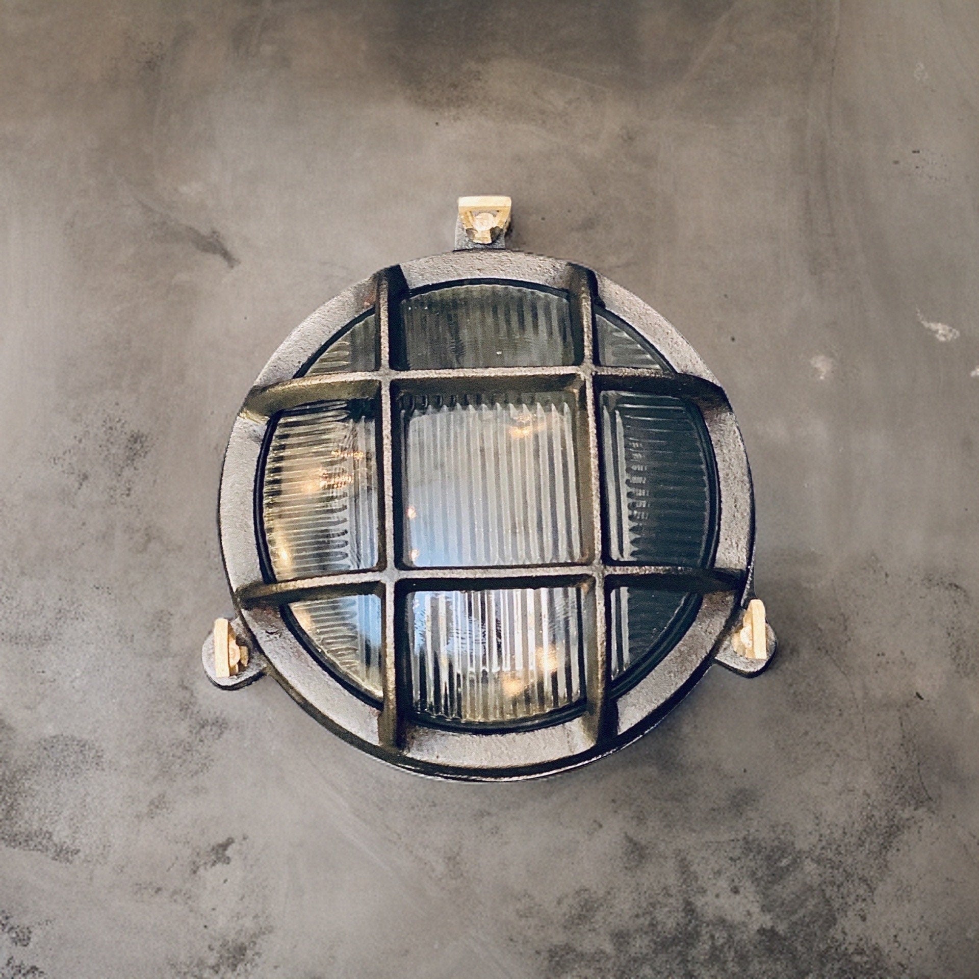 Wroxham ~ Caged Bulkhead Cast Pewter Industrial Wall Light | Ceiling Bathroom | Outdoor Garden | Vintage