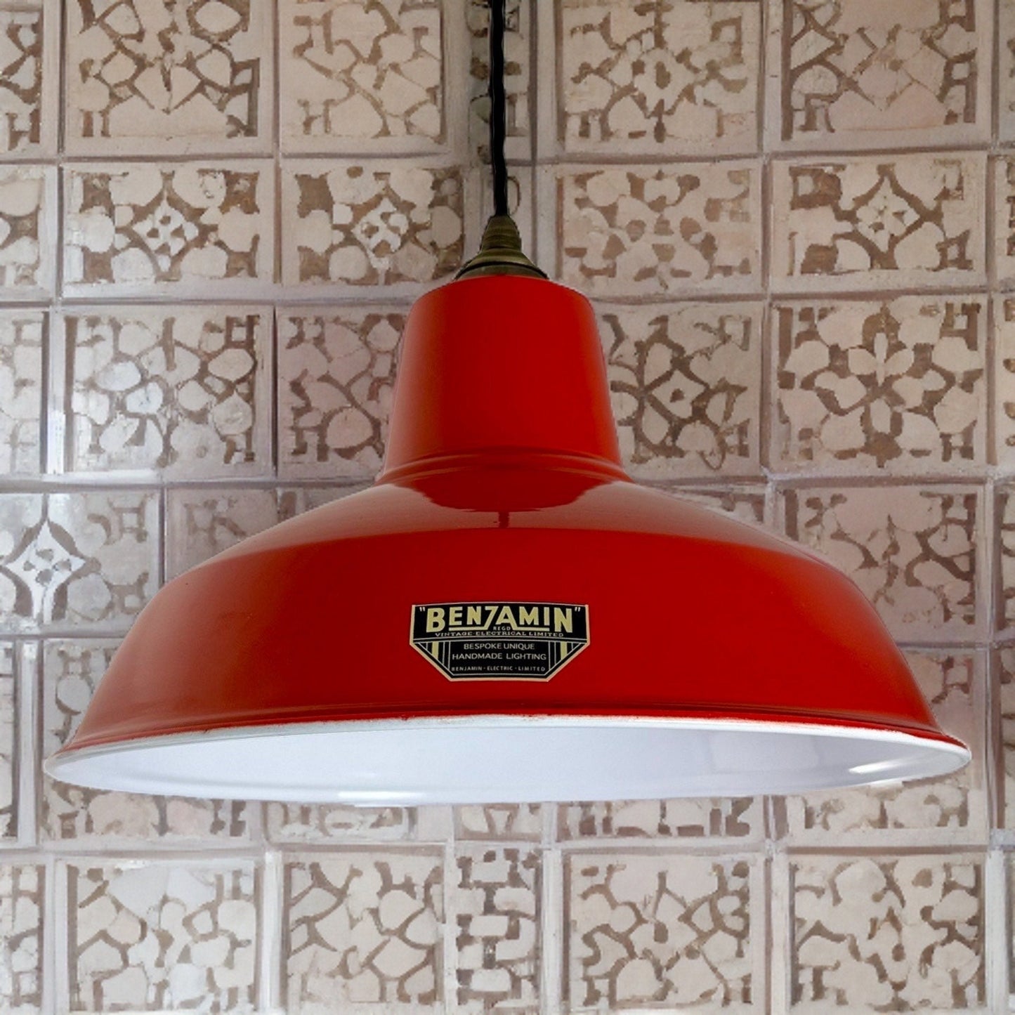 Filby ~ British Red RLM Reflector Lampshade Pendant Set Light ~ 12.5 Inch