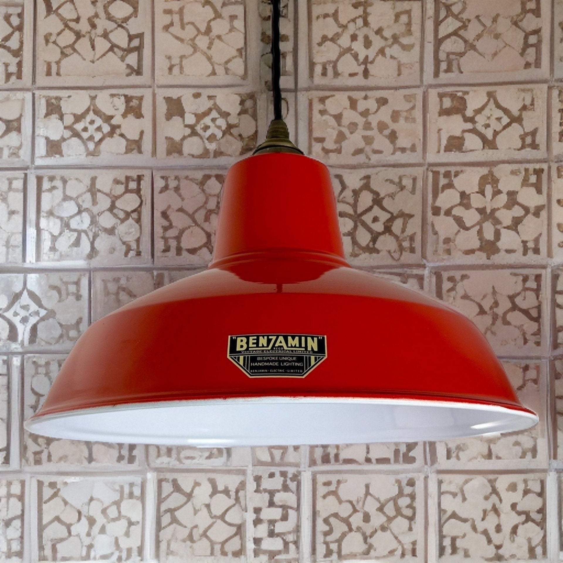 Filby ~ British Red RLM Reflector Lampshade Pendant Set Light ~ 12.5 Inch