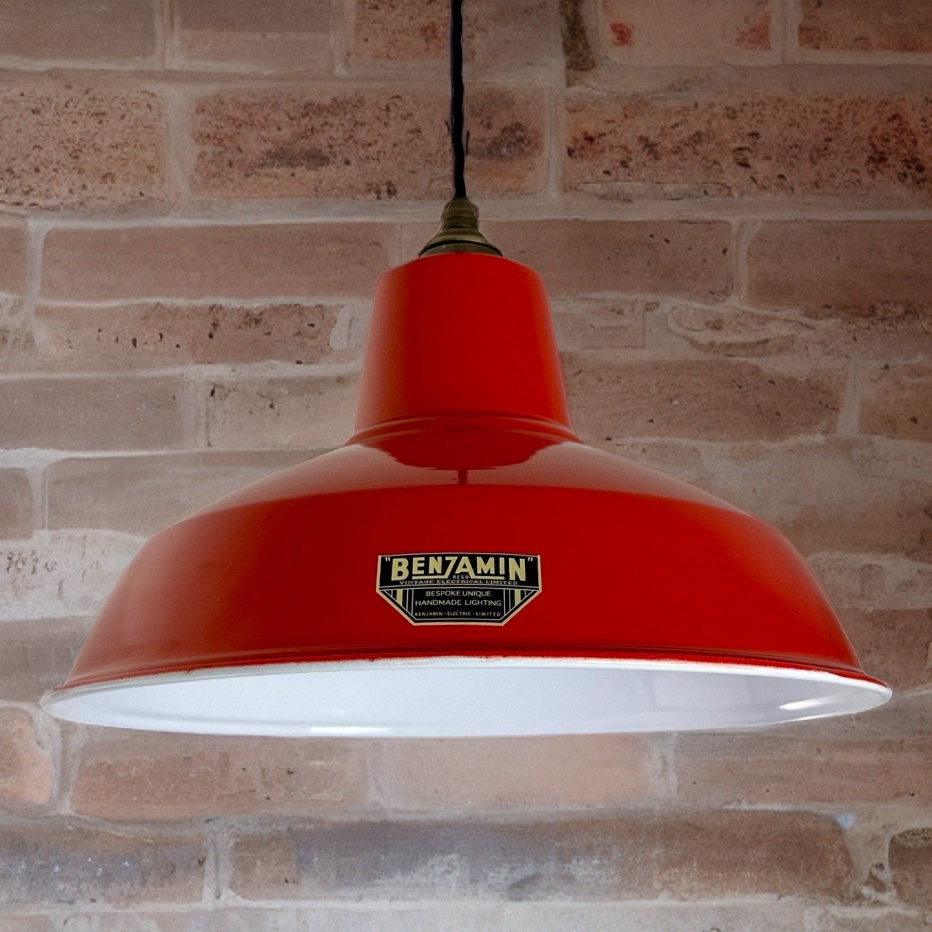 Filby ~ British Red RLM Reflector Lampshade Pendant Set Light ~ 12.5 Inch