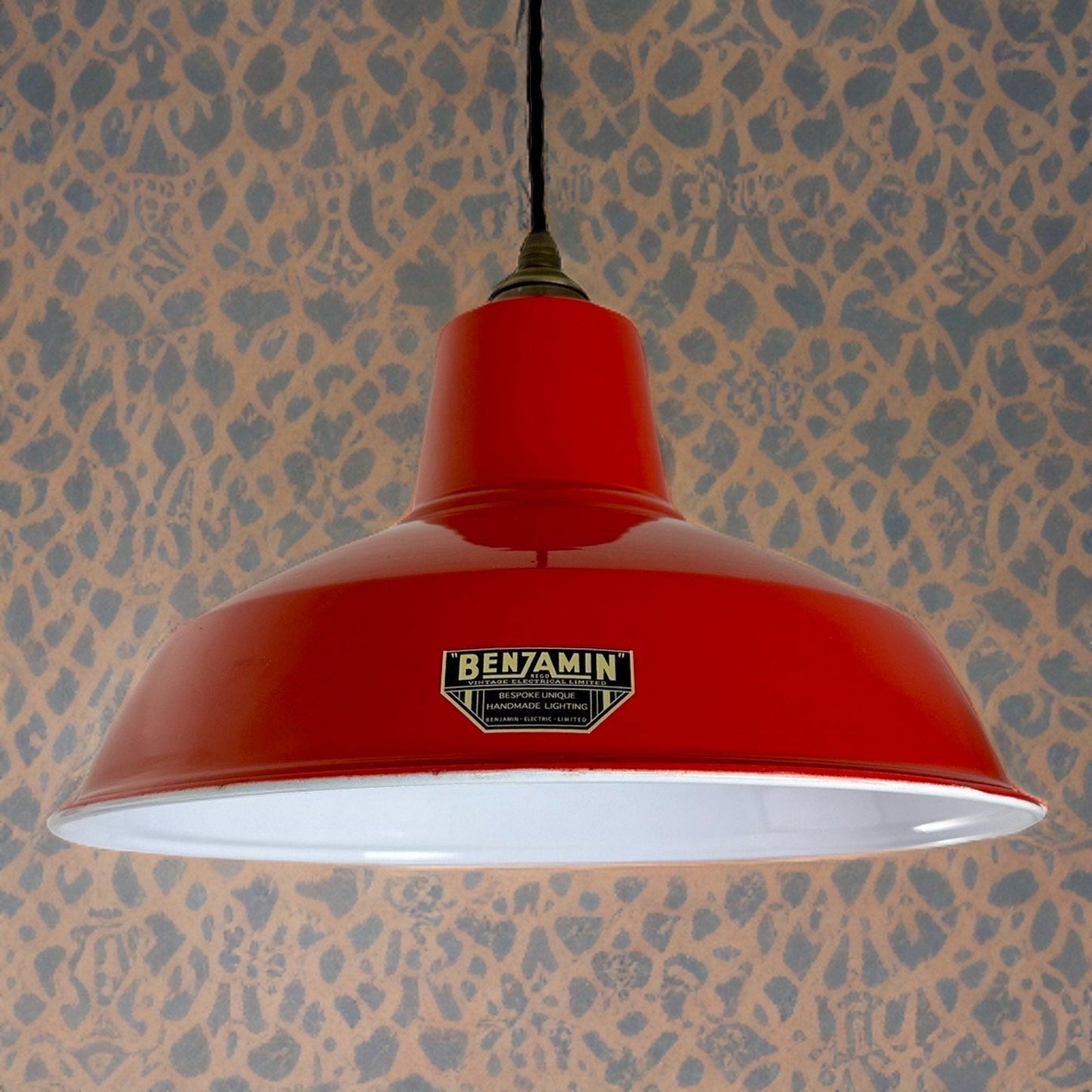 Filby ~ British Red RLM Reflector Lampshade Pendant Set Light ~ 12.5 Inch