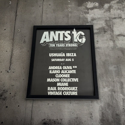 Ants ~ Genuine Ushuaia 10 Years Strong Anniversary Ibiza Framed Dj Artwork | Hi Ibiza | Luxury Black Frame